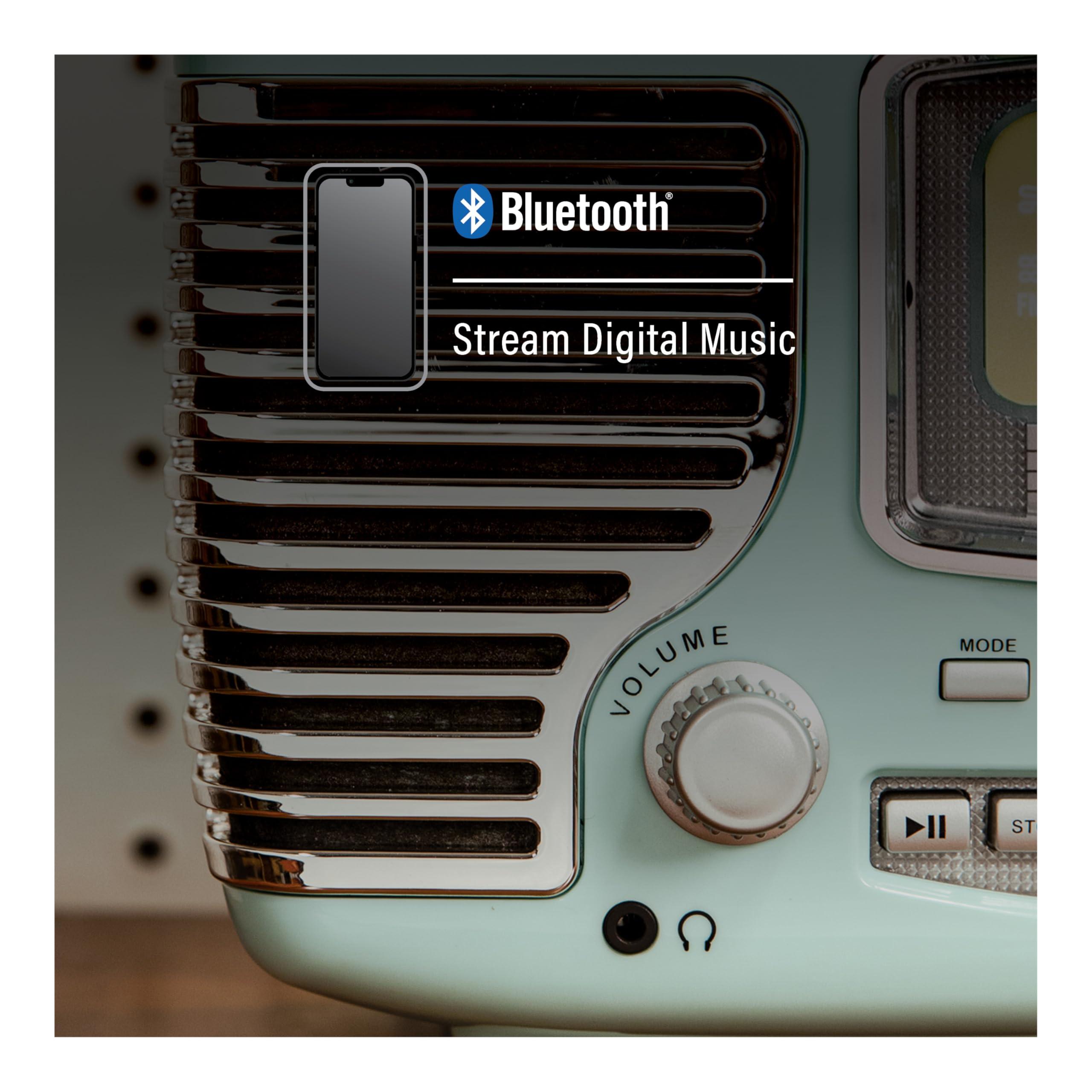 Crosley Crosley CR612B-AB Corsair Tabletop AM/FM Bluetooth Radio with CD Player and Dual Alarm Clock, Aqua Blue