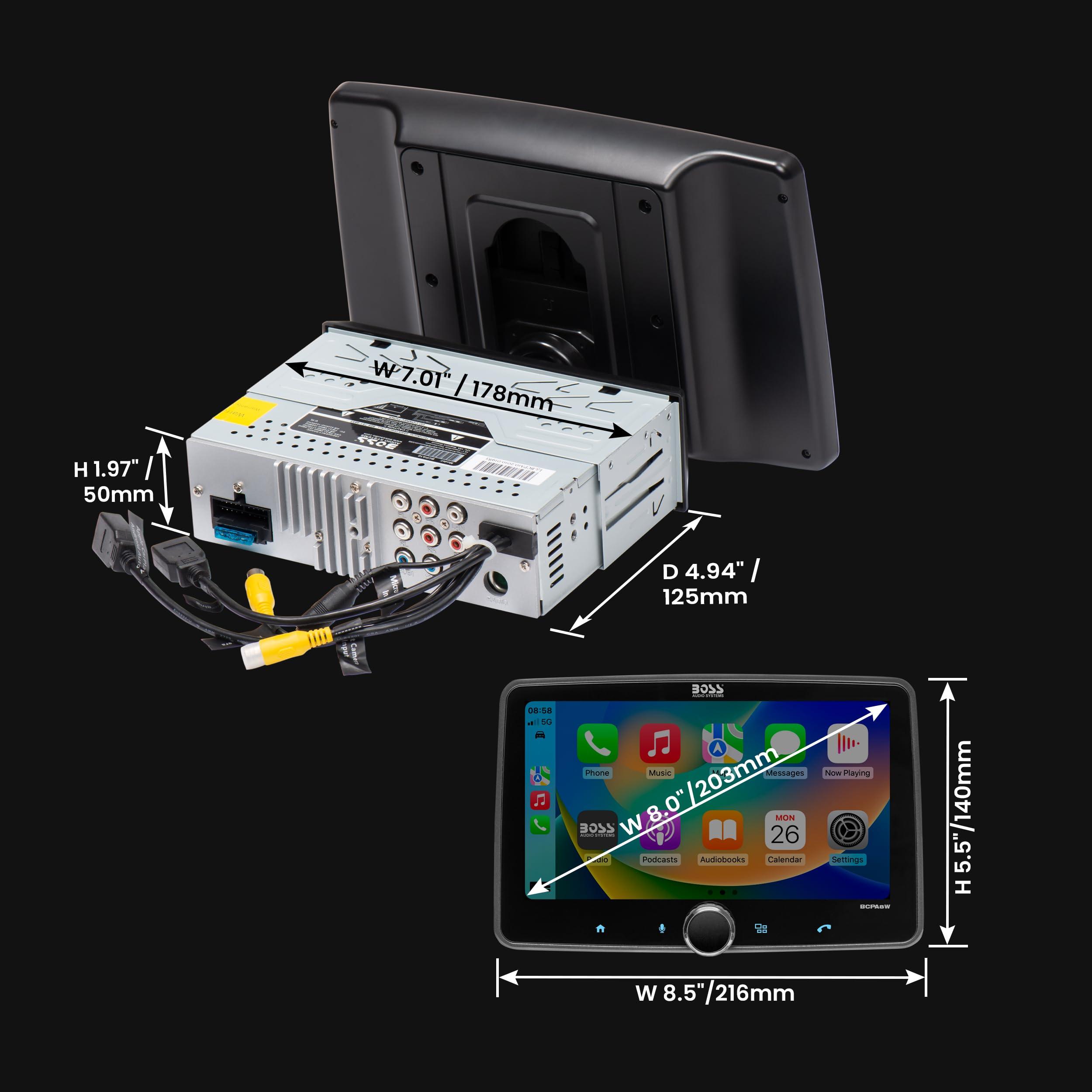 BOSS Audio Systems BOSS Audio Systems BCPA8W Car Stereo Wireless Apple CarPlay & Android Auto, Single Din, 8 Inch Touchscreen, Bluetooth, No CD DVD Player, AM/FM Radio Receiver