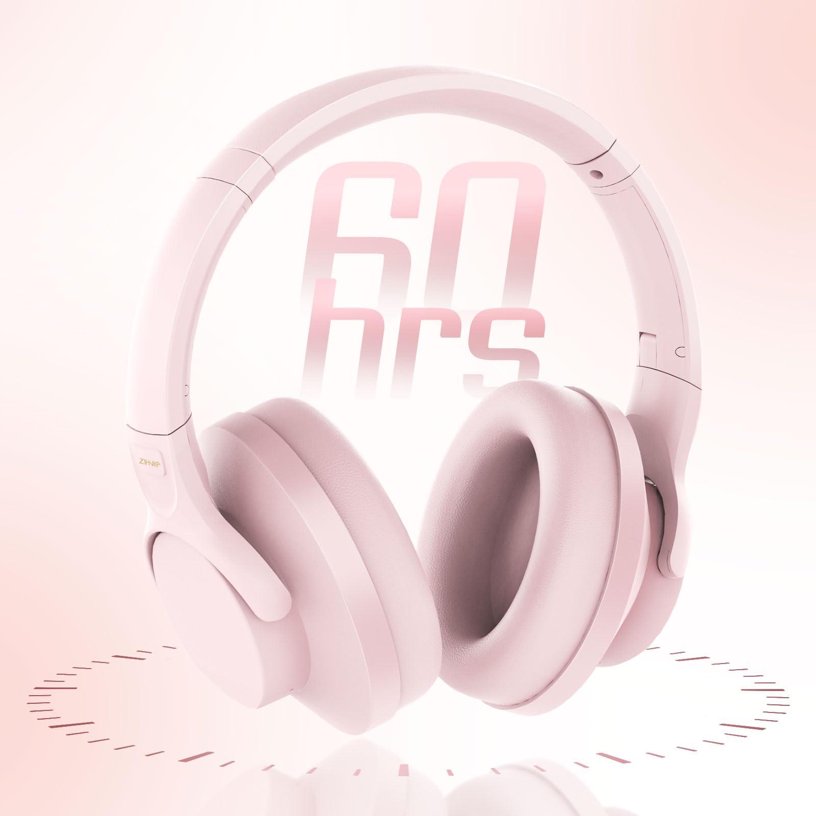 ZIHNIC ZIHNIC Active Noise Cancelling Headphones, 60H Playtime Wireless Bluetooth Headset Low Latency-Pink