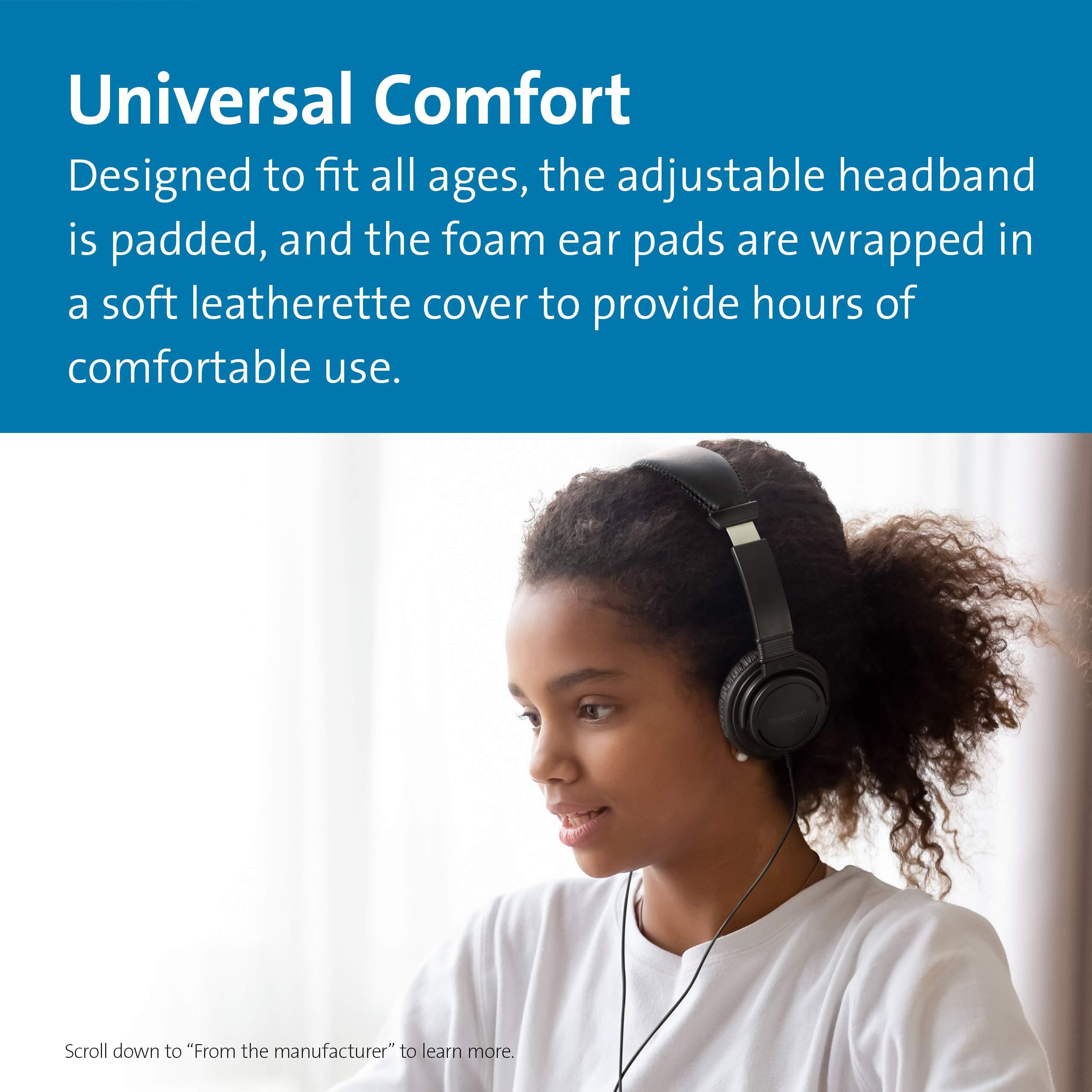 Kensington Kensington USB-C Hi-Fi Headphones, On-ear Headphone for Kids, for School, for Adults, Padded Adjustable Headband, 6 ft Cord (K97456WW),Black