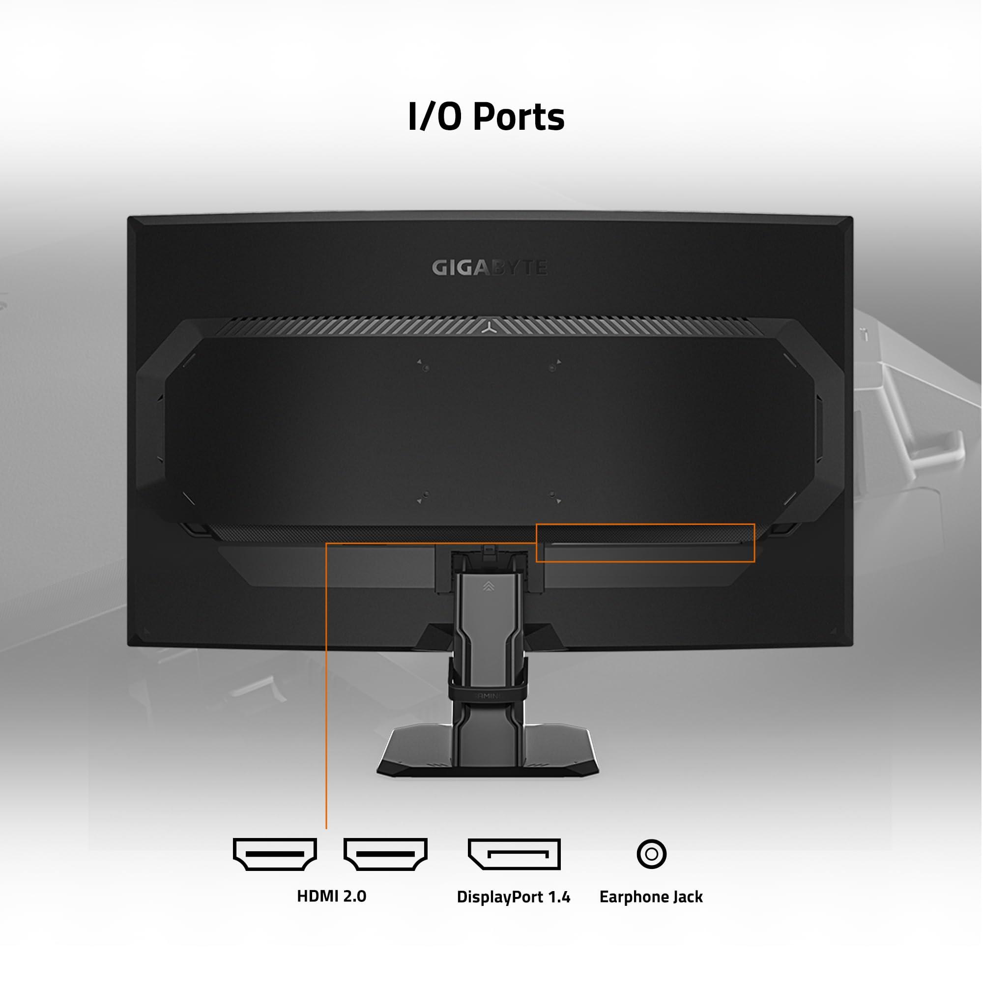 GIGABYTE GIGABYTE GS27QC 27" 165Hz 1440P Curved Gaming Monitor, 2560 x 1440 VA 1500R Display, 1ms (MPRT) Response Time, HDR Ready, FreeSync Premium, 1x Display Port 1.4, 2X HDMI 2.0,Black
