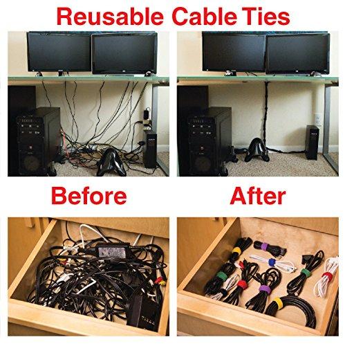 ENVISIONED Mini Cable Clips 3M Adhesive, Multipurpose Cord and Wire Organizer for Cable Management Adjustable Large - 60 Pack Bundled with 10 Bonus Reusable Cable Ties (White)