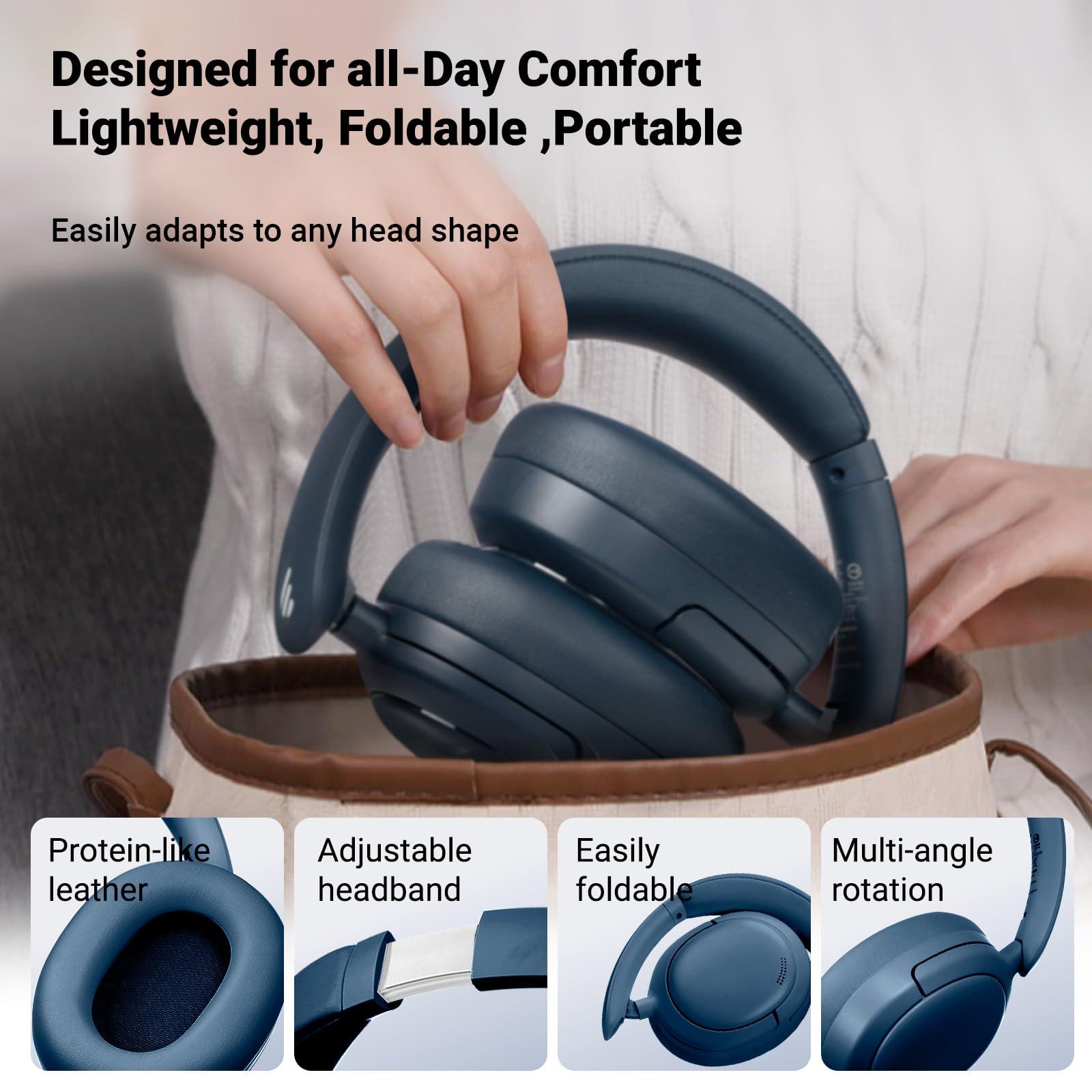 Edifier Edifier V80 Hybrid Active Noise Cancelling Headphones, True Wireless Over Ear Bluetooth Headset with 45H Playtime Hi-Res Audio Fast Charging Multipoint Connection for Travel Home Office (Navy)