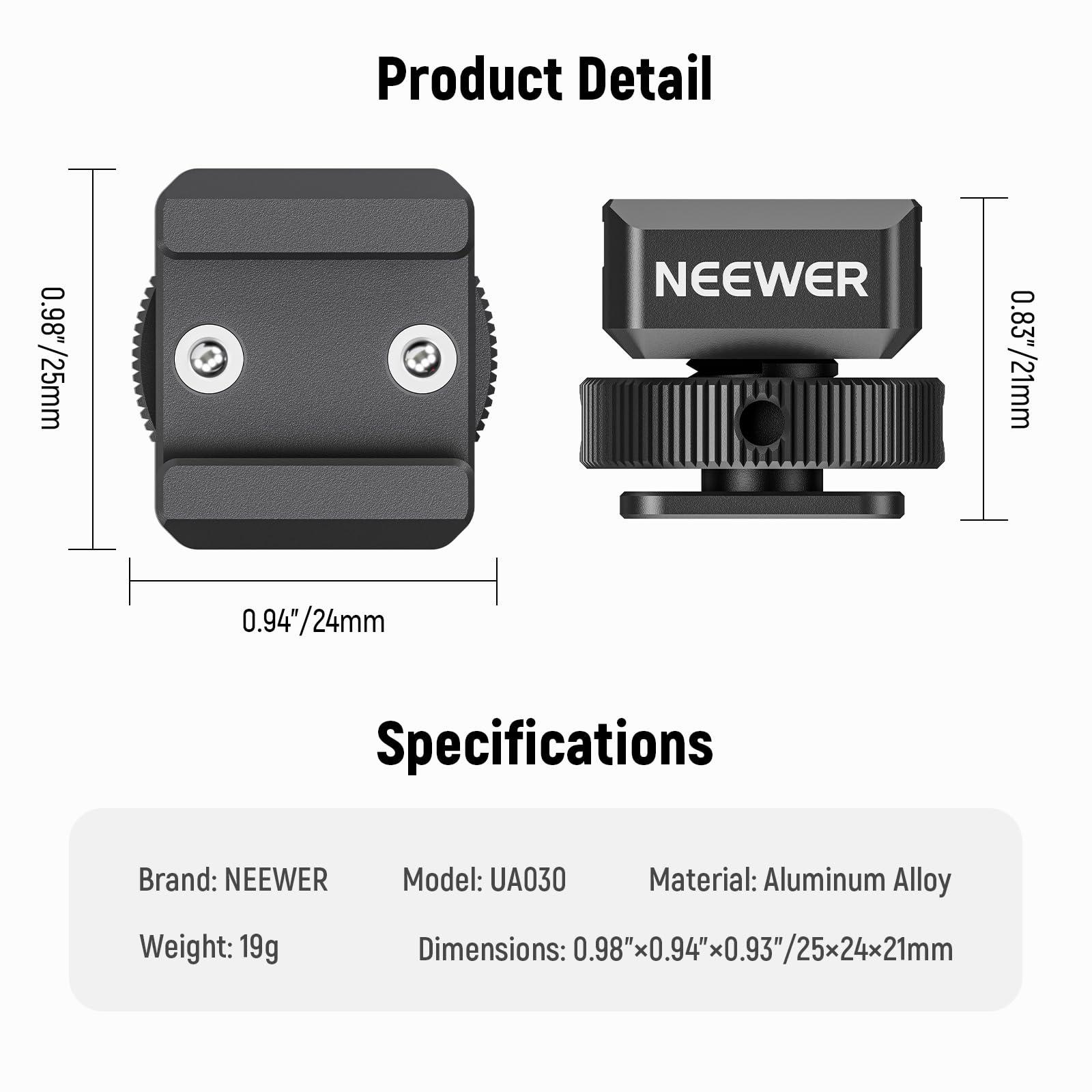 Neewer NEEWER Cold Shoe Mount Adapter Compatible with DJI Hollyland Rode Wireless Lavalier Microphone Receiver, Anti Drop Mic Accessories with Retractable Pins, Metal Camera Cage Mount Adapter, UA030