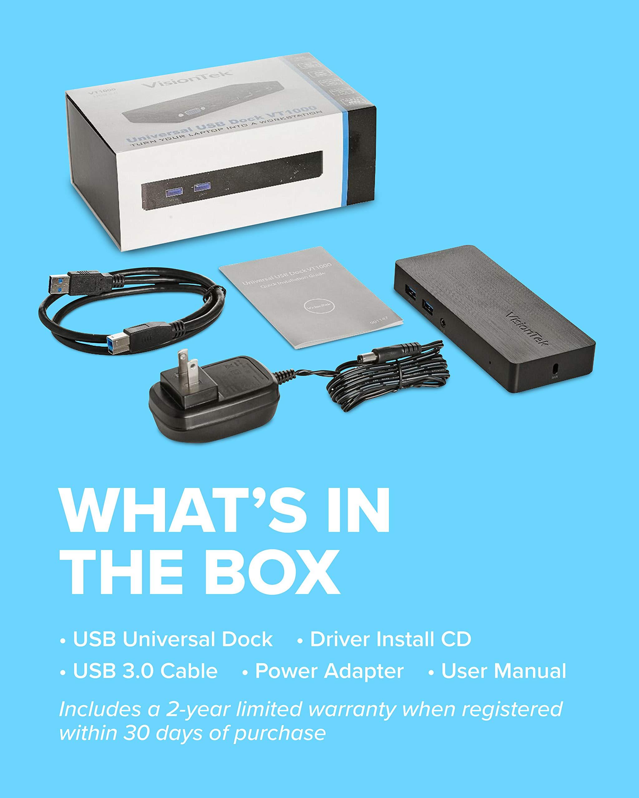 VisionTek VisionTek VT1000 Universal Dual Full HD USB 3.0 Laptop Monitor Docking Station, Displaylink, HDMI, DisplayPort, VGA, RJ45 Ethernet, for MacBook & Windows (901147) (Renewed)