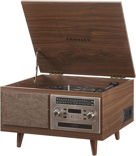 Crosley Crosley CR7023A-WA Serenade 8-in-1 Vinyl Record Player with 3-Speed Turntable, Bluetooth, AM/FM Radio, CD, Cassette, and Aux-in, Walnut