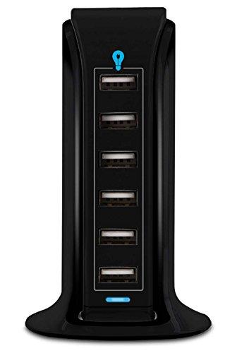 Aduro Aduro 40W 6-Port USB Desktop Charging Station Hub Wall Charger for iPhone iPad Tablets Smartphones with Smart Flow (Black)
