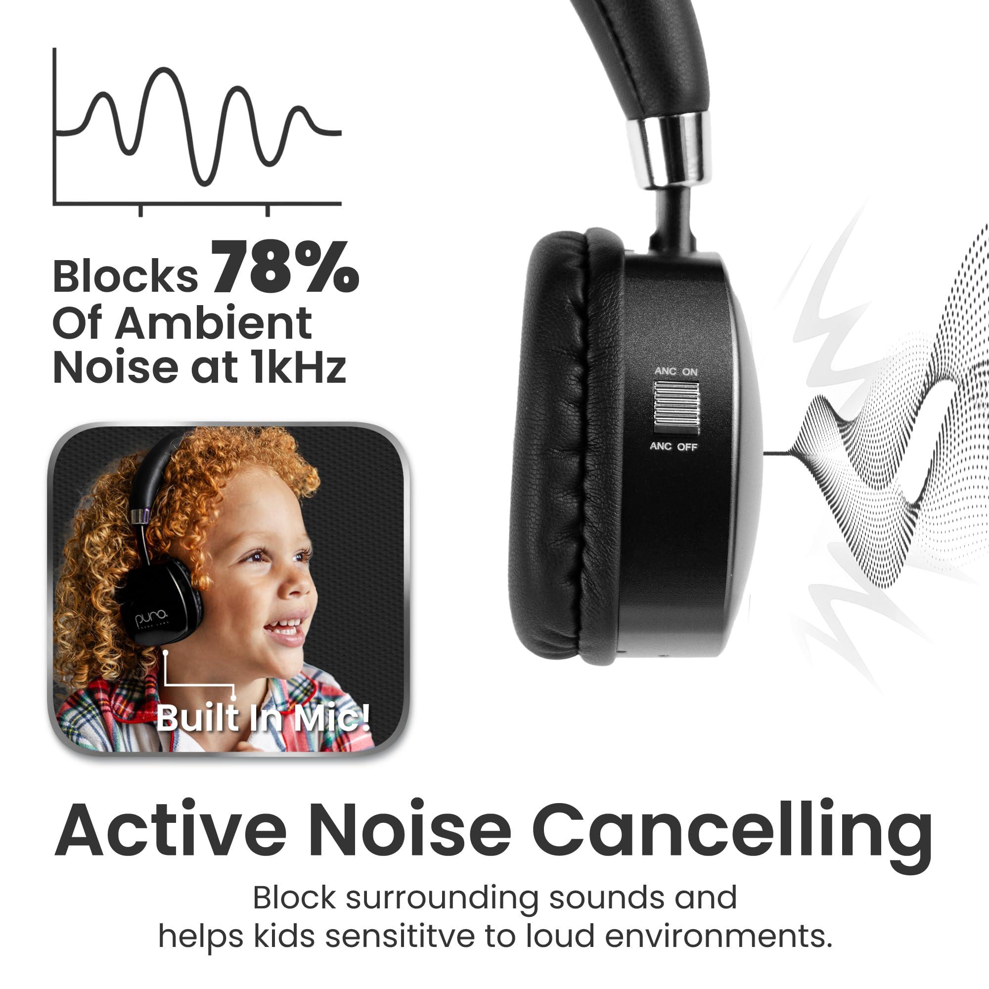 Puro Sound Labs Puro Sound Labs PuroQuiet Plus Volume Limited On-Ear Active Noise Cancelling Bluetooth Headphones Lightweight Headphones for Kids with Built-in MicrophoneSafer Sound Studio-Grade Quality (Black)