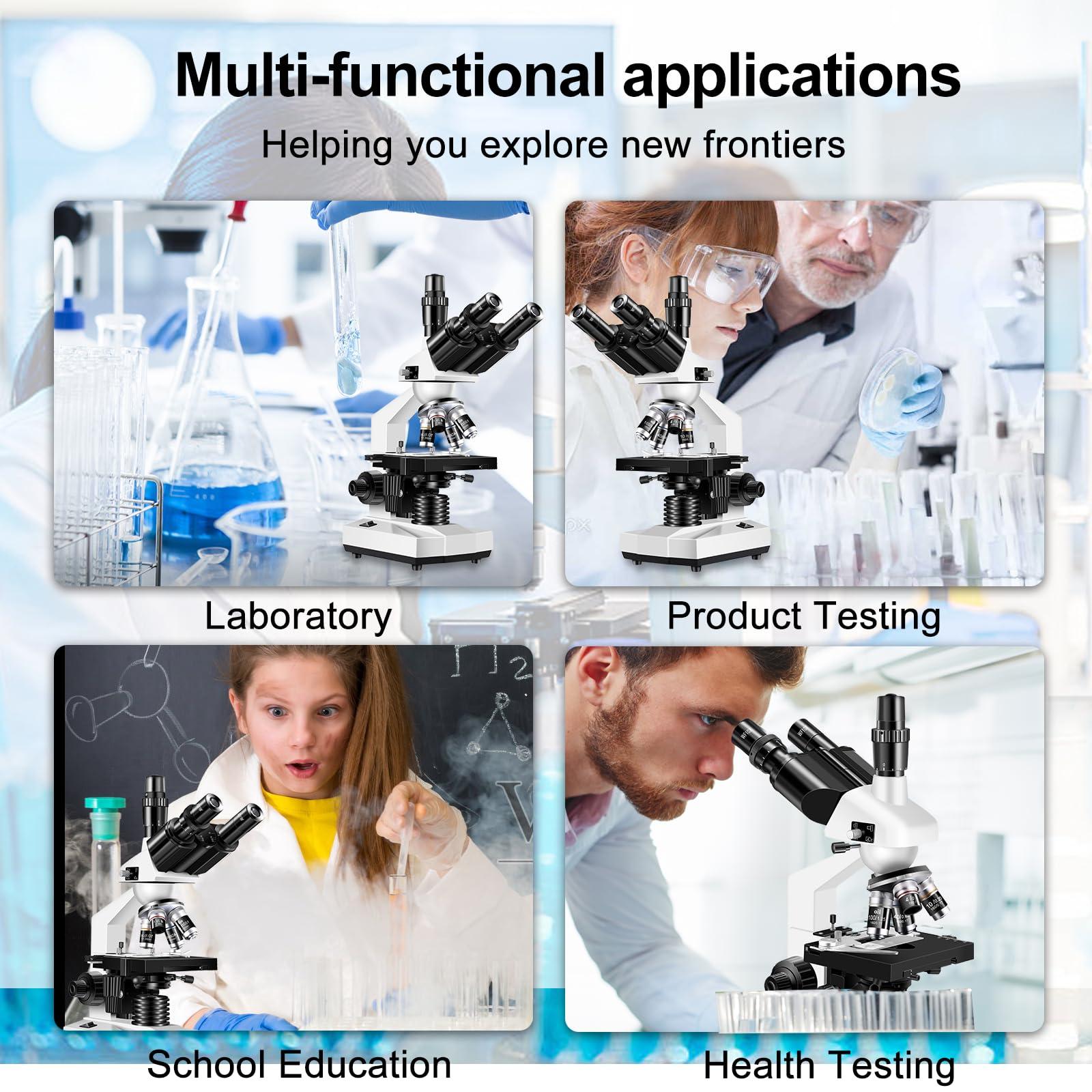 Woehrsh Trinocular Microscope 40X-5000X Magnification, Microscope for Adults, Laboratory Grade with Dual Mechanical Stage and HD USB Camera Microscope (Adult Trinocular Microscope with Electronic Eyepiece)