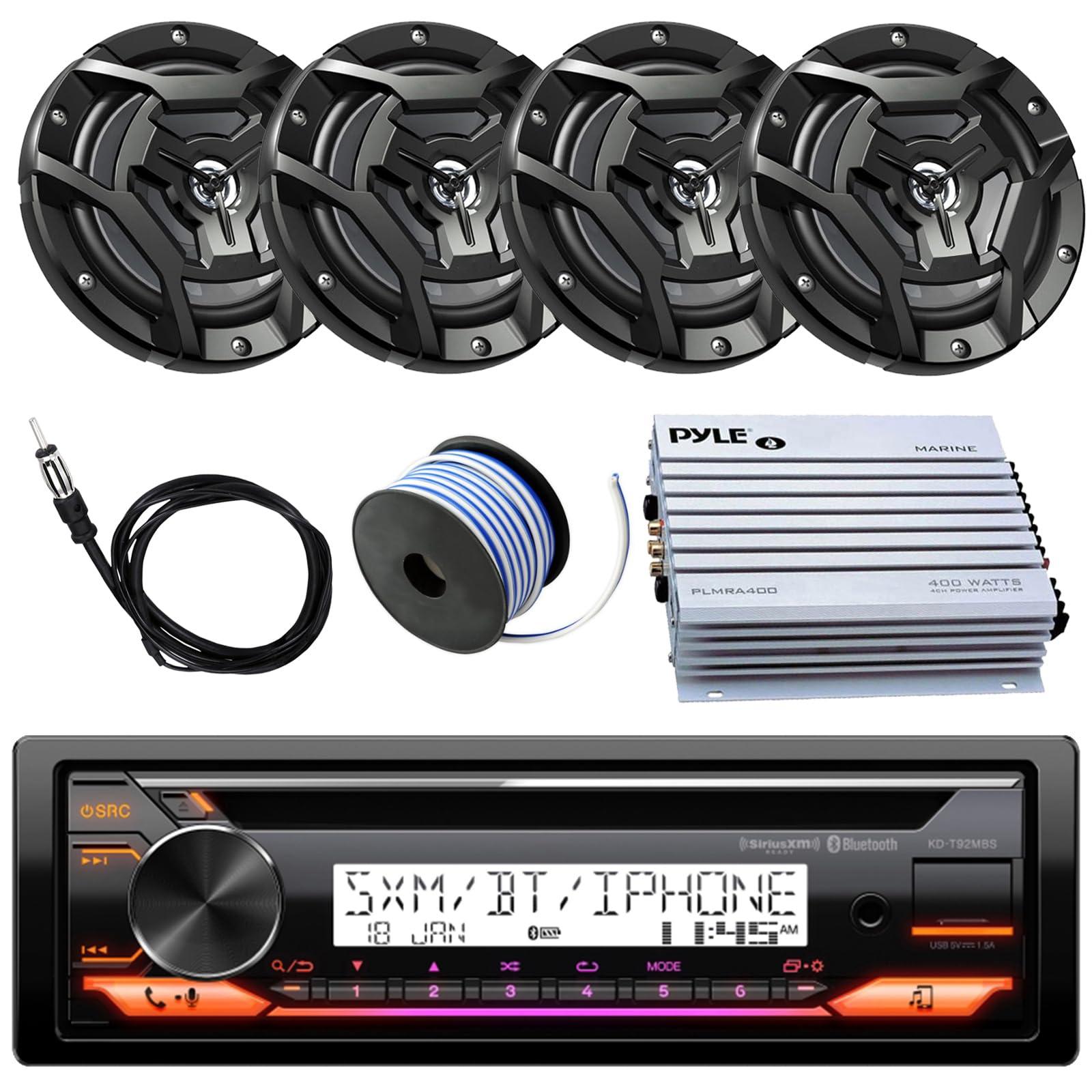 EnrockMarineBundle JVC Marine Boat Yacht Radio Stereo CD Player Receiver Bundle Combo with 6.5" 2-Way Coaxial Speakers