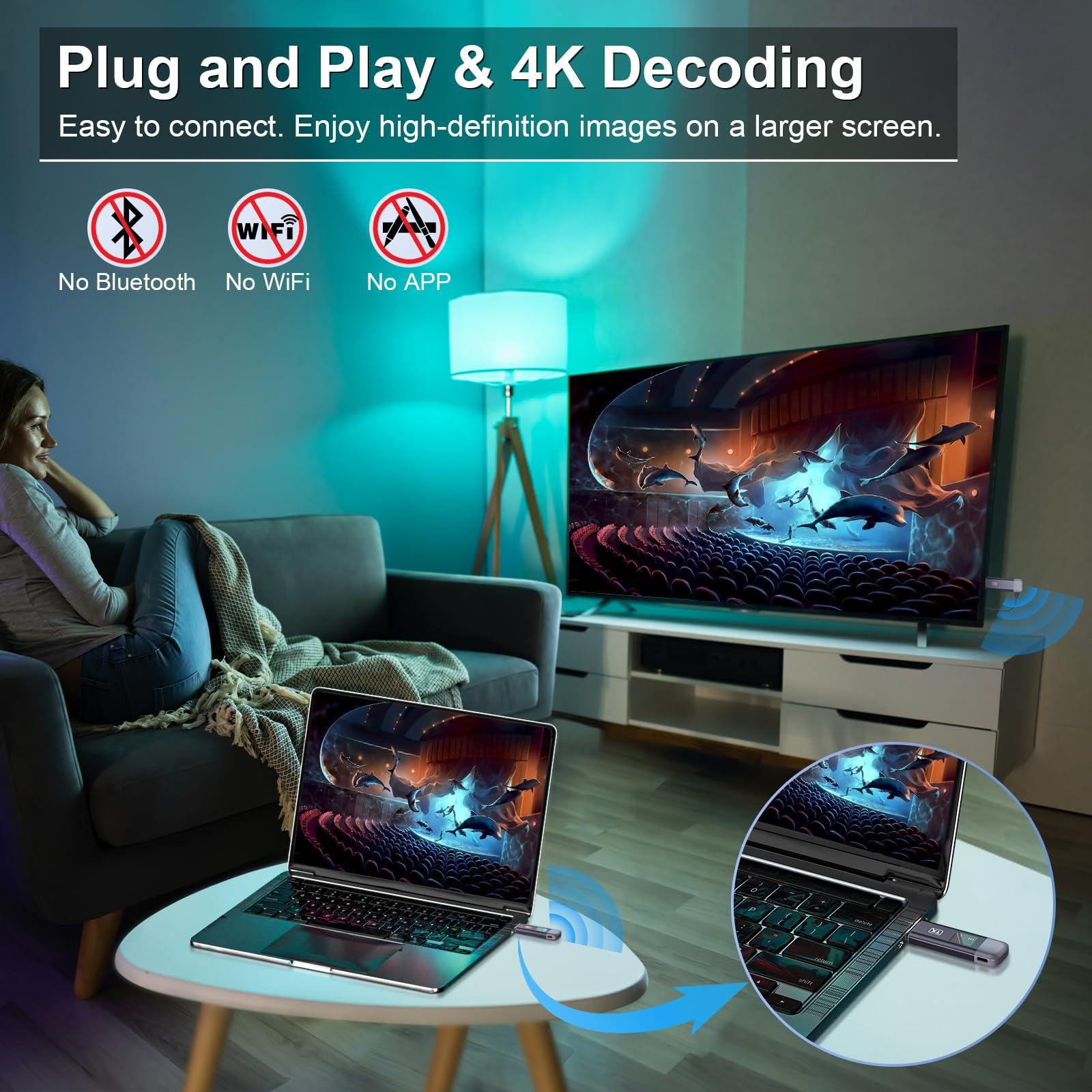 TTQ Wireless HDMI Transmitter and Receiver, 4K Decode 1080P Output, Wireless HDMI Sender Extender, Metal Housing, LED Display, 100FT Range, 2.4G&5G, for PC/DV/HDTV/Projector/TV Box, No Need App/Bluetooth