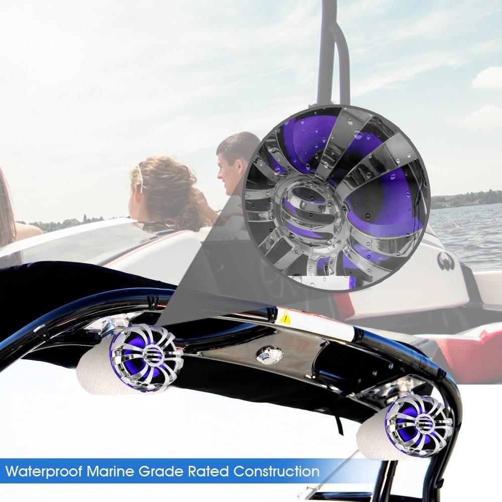 Pyle Pyle Marine Speakers - 5.25 Inch Waterproof IP44 Rated Wakeboard Tower and Weather Resistant Outdoor Audio Stereo Sound System with Built-in LED Lights - 1 Pair in Silver (PLMRWB50L)