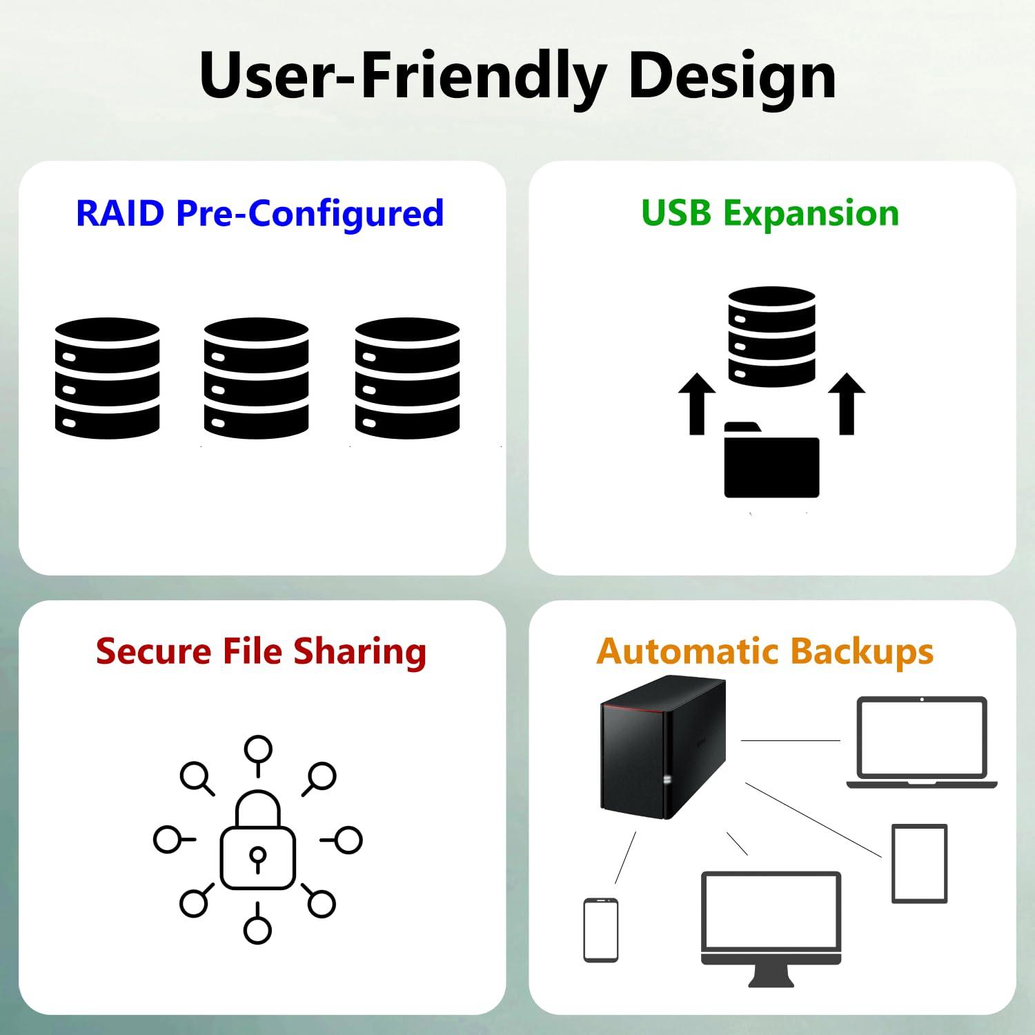 BUFFALO BUFFALO LinkStation 220 4TB 2-Bay NAS Network Attached Storage with HDD Hard Drives Included NAS Storage That Works as Home Cloud or Network Storage Device for Home