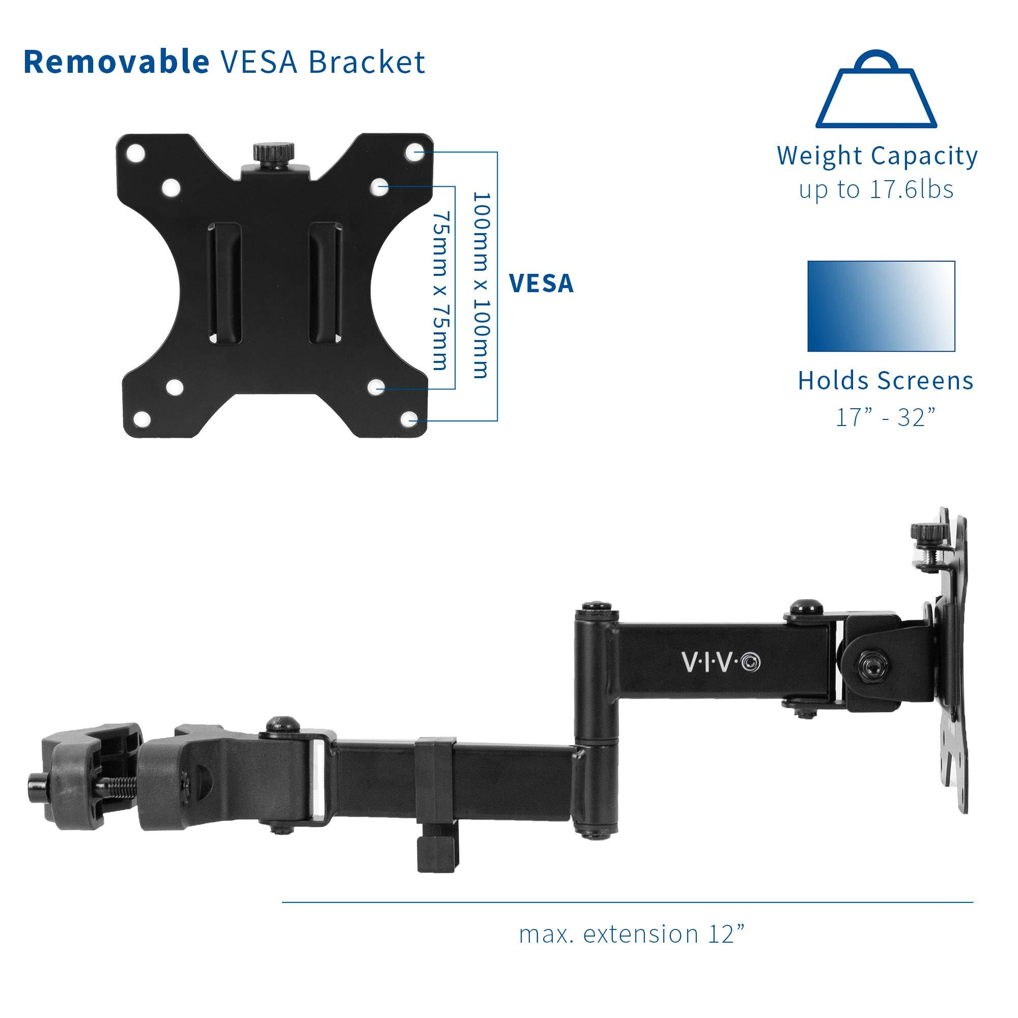 VIVO VIVO Steel Universal Full Motion Pole Mount Monitor Arm with Removable 75mm and 100mm VESA Plate, Fits 17 to 32 inch Screens, Black, MOUNT-POLE01A