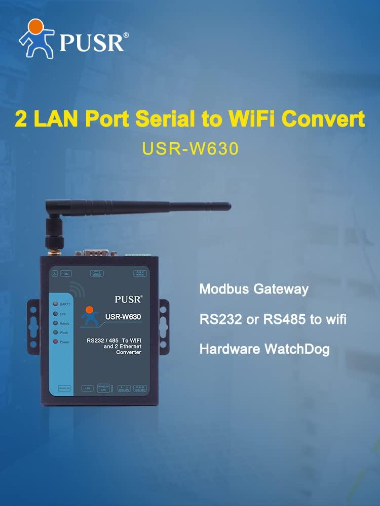 PUSR PUSR Industrial WiFi to 2 Ports Ethernet to Serial Converter Supports modbus RTU to TCP rs232 rs485 to WiFi ethernet Server USR-W630
