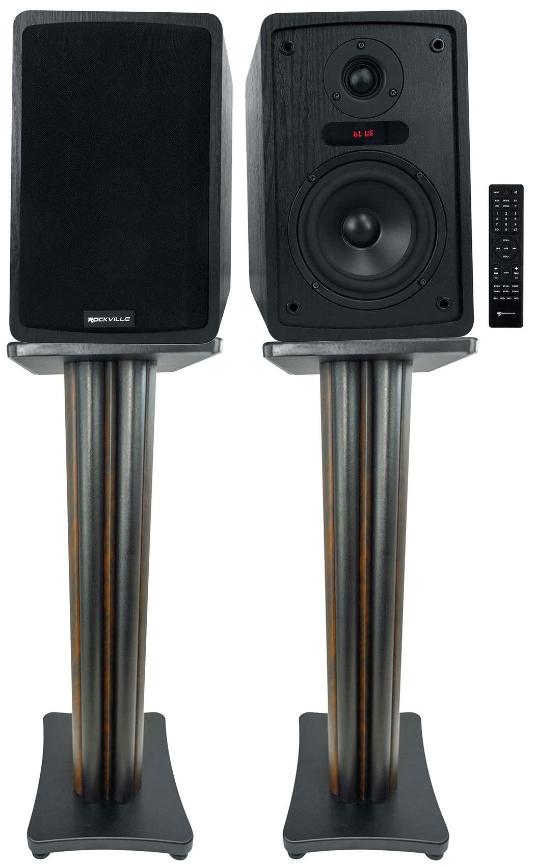 Rockville Rockville ELITE-5B 5.25\" Bookshelf Speakers w/Bluetooth+28\" Dark Wood Stands