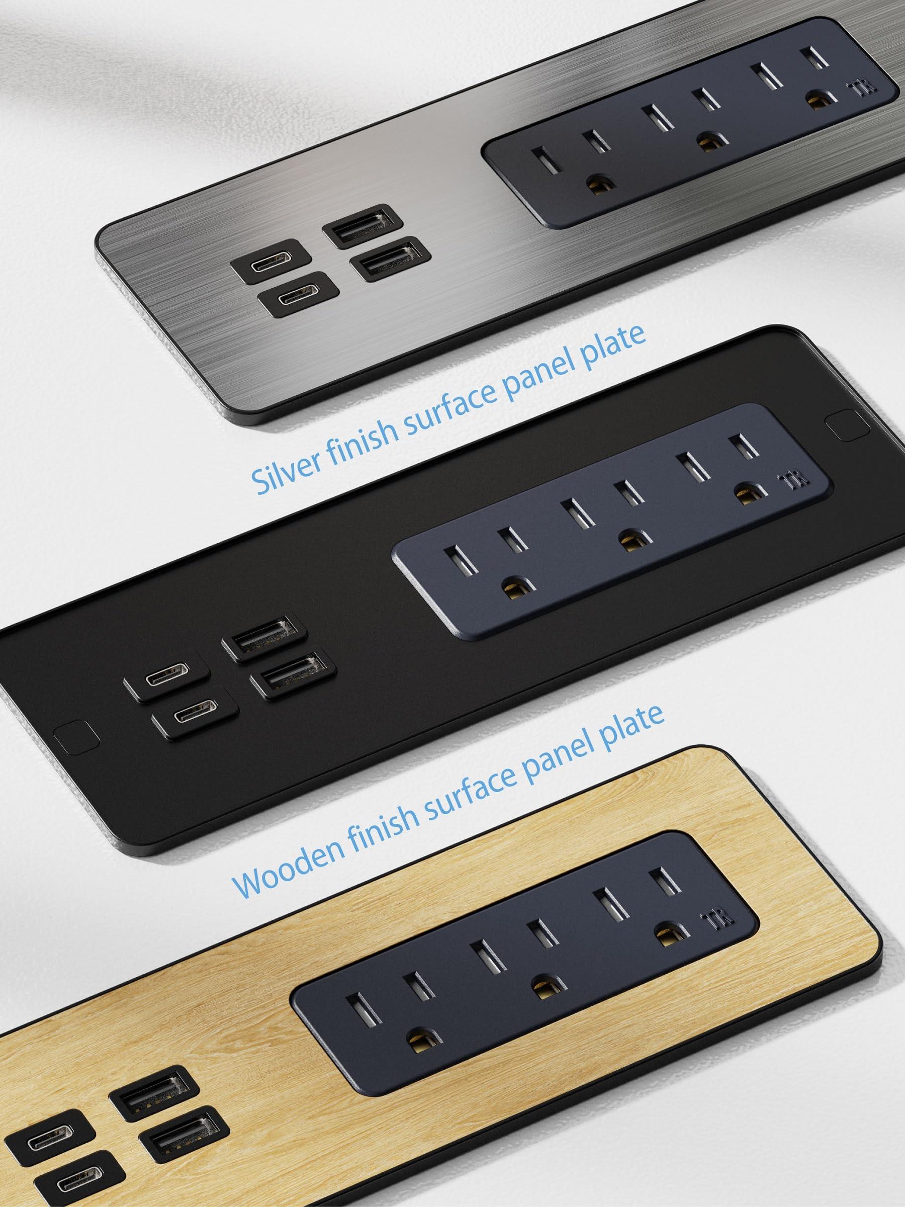 Emerising PD 65W Recessed Power Strips, Flush Mount Power Outlet with 2 USB-C Ports,Fast Charging Station,Conference Surge Protector Recessed Outlets,6Ft Extension Cord,Office/Home Furniture Mountable (1)