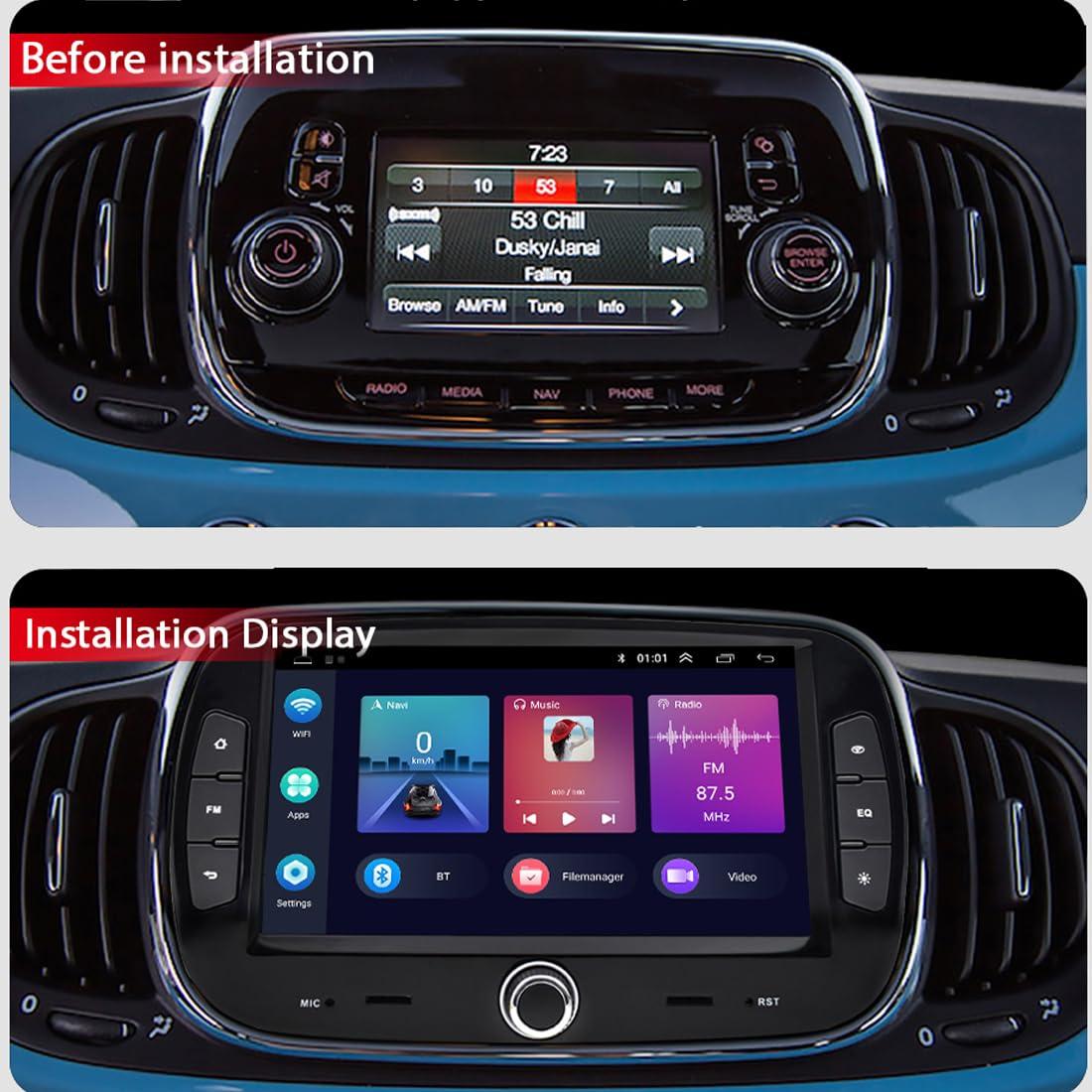 WEPARTICULAR Wireless Carplay Android Auto Car Stereo Compatible for Fiat 500 2016-2019 2Din 7'' Touch Screen 2+32G Android Car Radio Multimedia Player with RDS FM Mirror Link GPS WiFi BT DVR