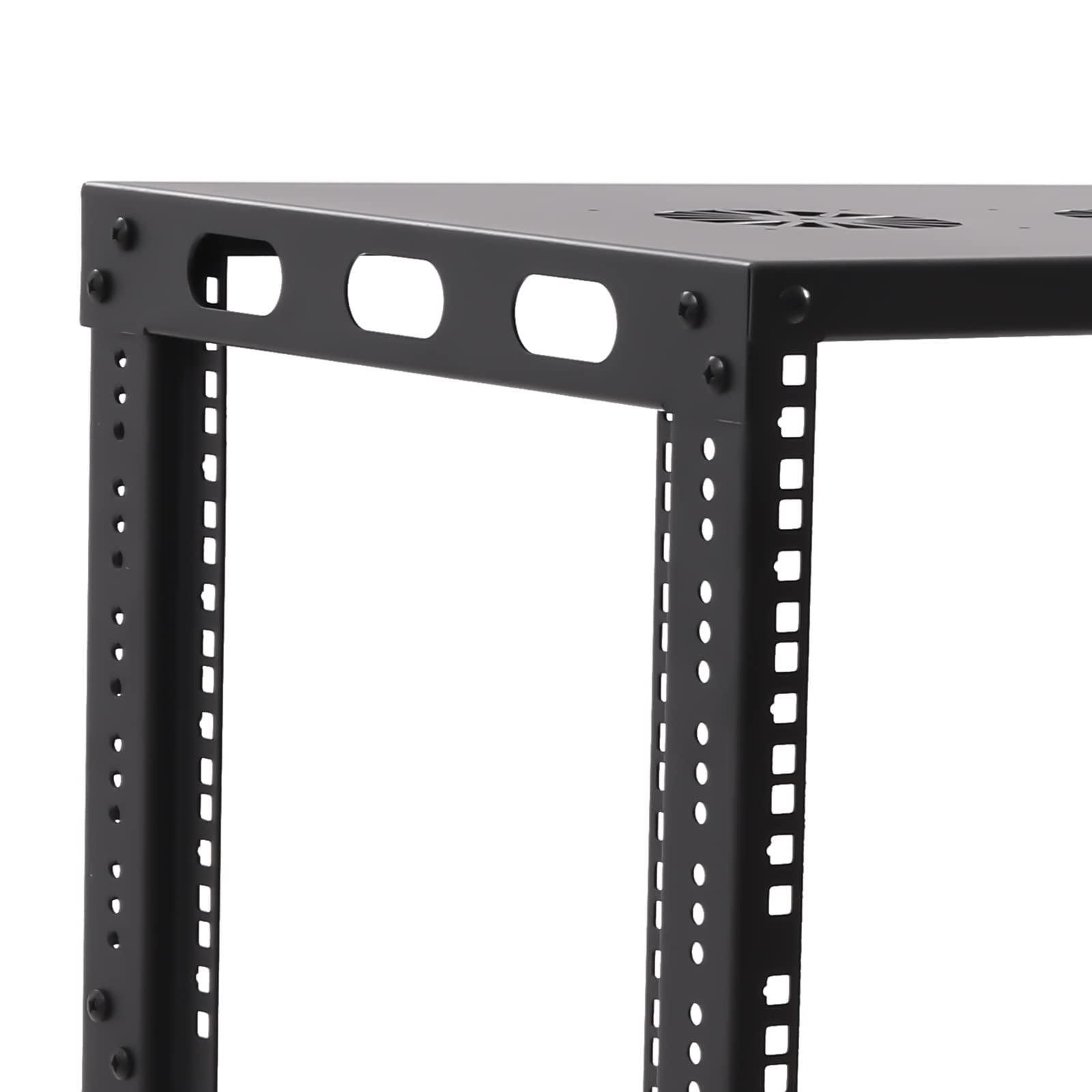 Tiardocge 18U Open Frame Server Rack, 4 Post Adjustable Mobile, Free Standing Rolling Network/Computer Equipment Data Rack for Servers and Networking AV Equipment
