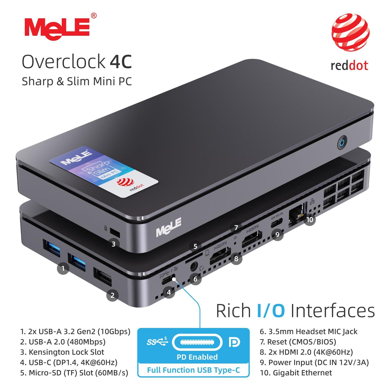 MeLE MeLE Reddot Winner Mini PC Overclock4C N100(up to 3.4GHz) Alder-Lake 12th Gen 16GB RAM, 512GB Storage, Mini Desktop Computer, Triple Screen Display, Full Function USB-C on Office Education Home