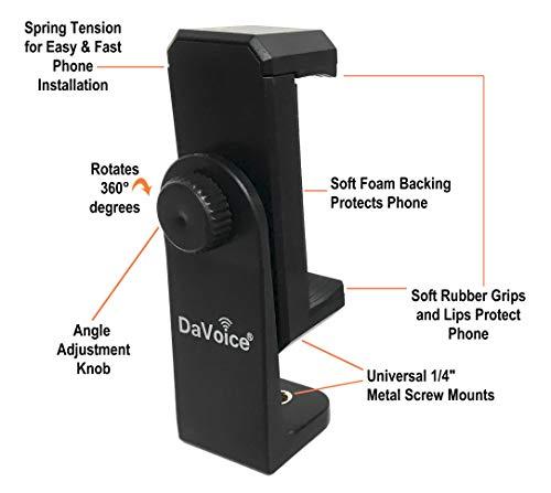 DaVoice DaVoice Tripod Phone Mount Adapter, 360 Rotating Holder, Compatible with iPhone Smartphone Camera Stand, Universal Cell Phone Attachment Clip Clamp