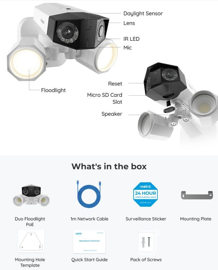 REOLINK REOLINK 12MP Security Camera System, 8pcs Outdoor IP Security Camera Color Night, 2-Way Talk, 16CH NVR 4TB HDD, RLK16-1200D8-A Bundle with 2pcs Duo Floodlight PoE 4K Ultra-Wide Angle Camera