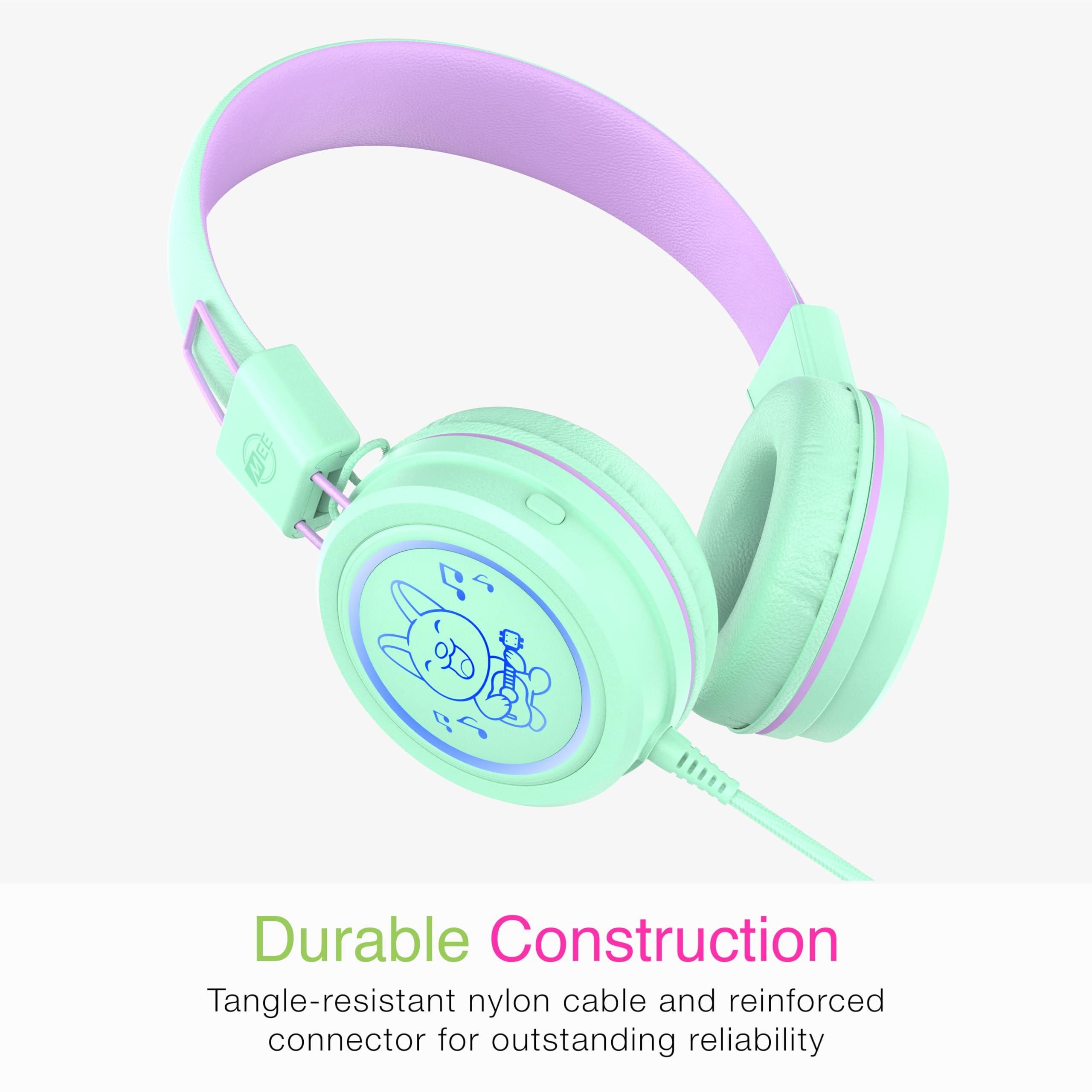 MEE audio MEE audio KidJamz KJ55 Safe Listening USB-C Headphones for Children with Multicolor LED Lights, Volume Limiter, & Microphone; On-Ear Wired Kids Headset for iPhone 16, iPad, & USB Type C Devices (Mint)