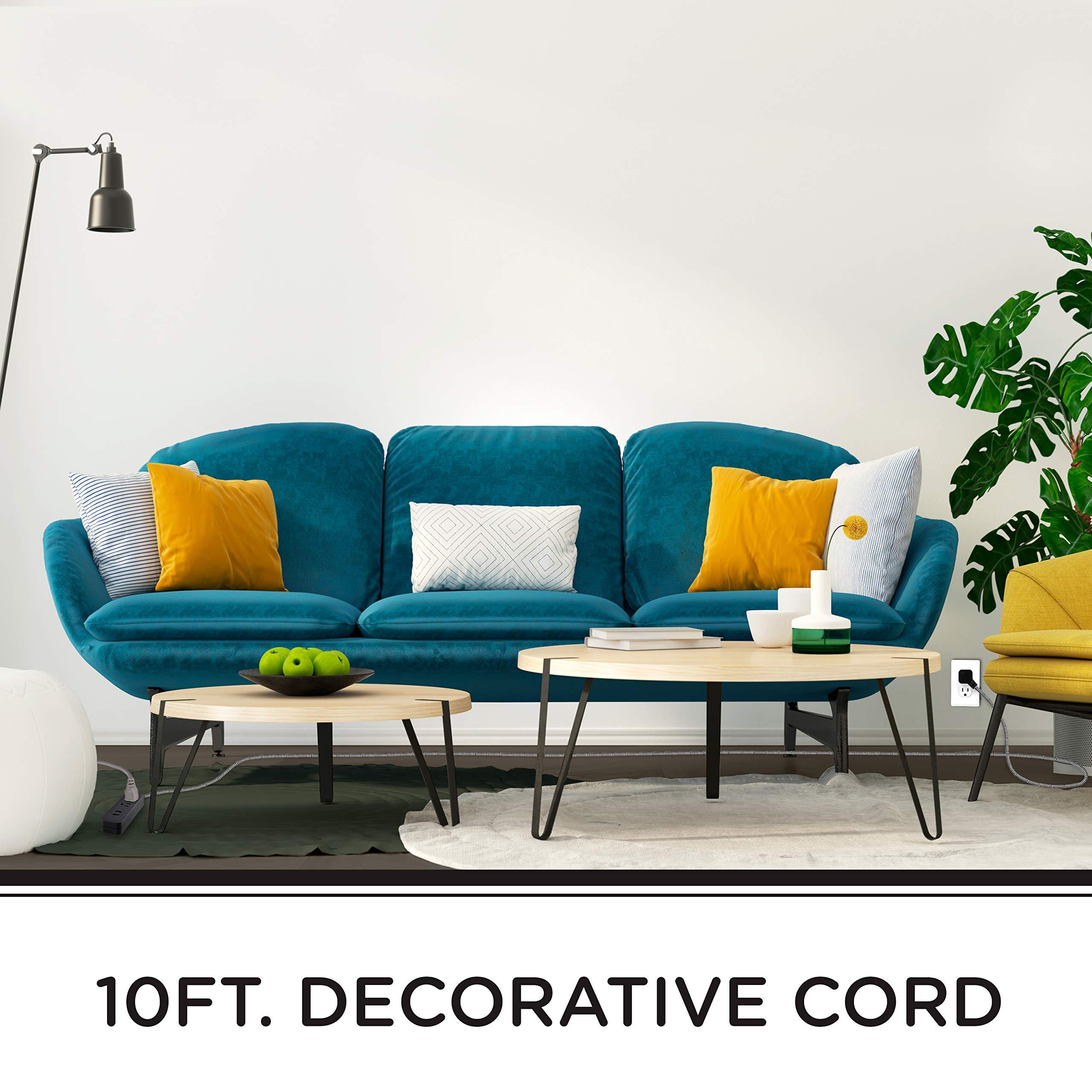 Cordinate Cordinate Surge Protector Power Strip, 2 Outlet Surge Protector, 10 Ft Braided Cord Power Strip, Surge Protector with USB Ports, 3-Prong Flat Plug Power Strip, Surge Protector Outlet, Black, 41885