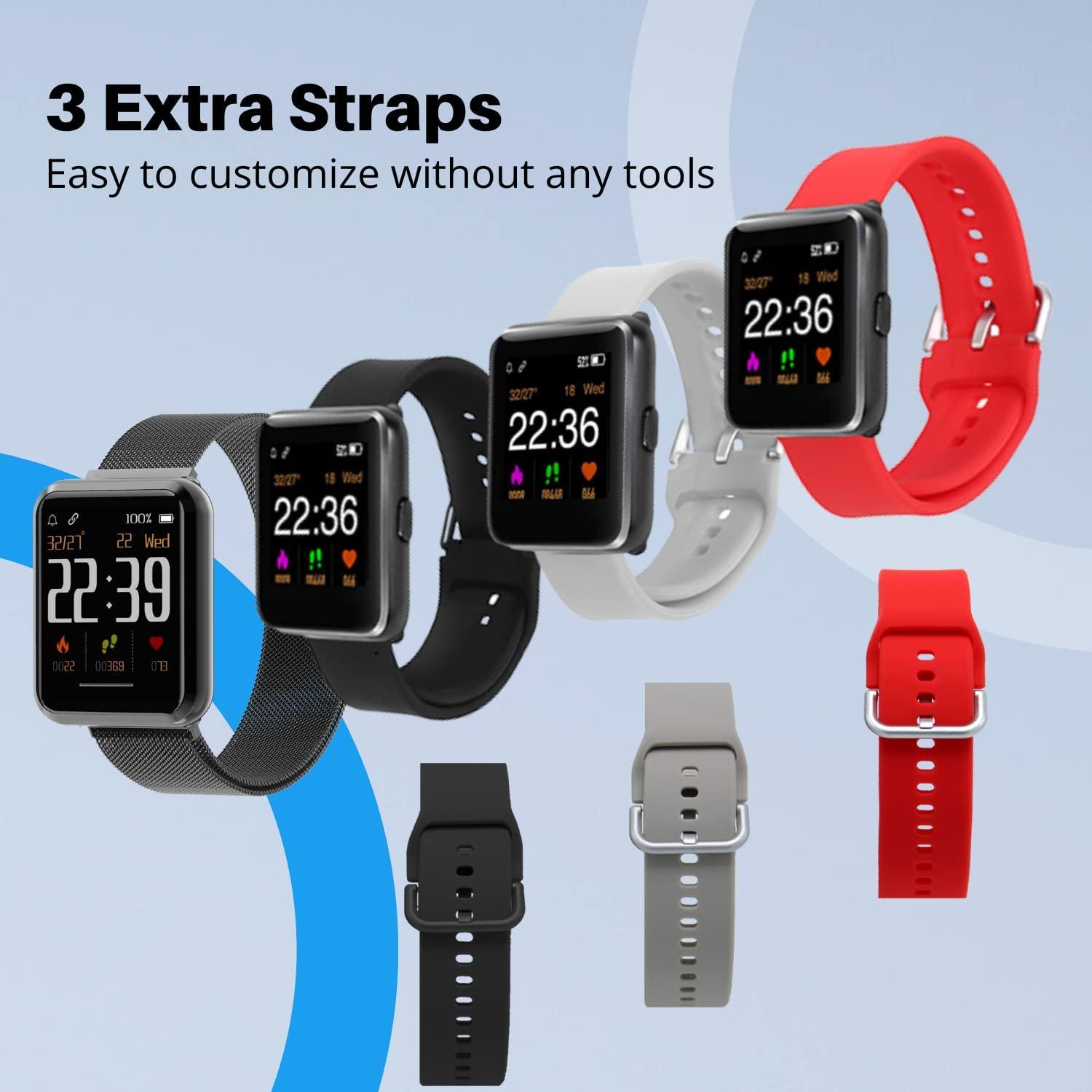 SEAGO Beantech SEAGO S3 Smart Watch, Touch Screen Watch for Men, Fitness Tracker & Heart Rate Monitor, IP68 Waterproof, Compatible Android & iOS Smartphone, Fitness Watch Bundle with 3 Extra Straps