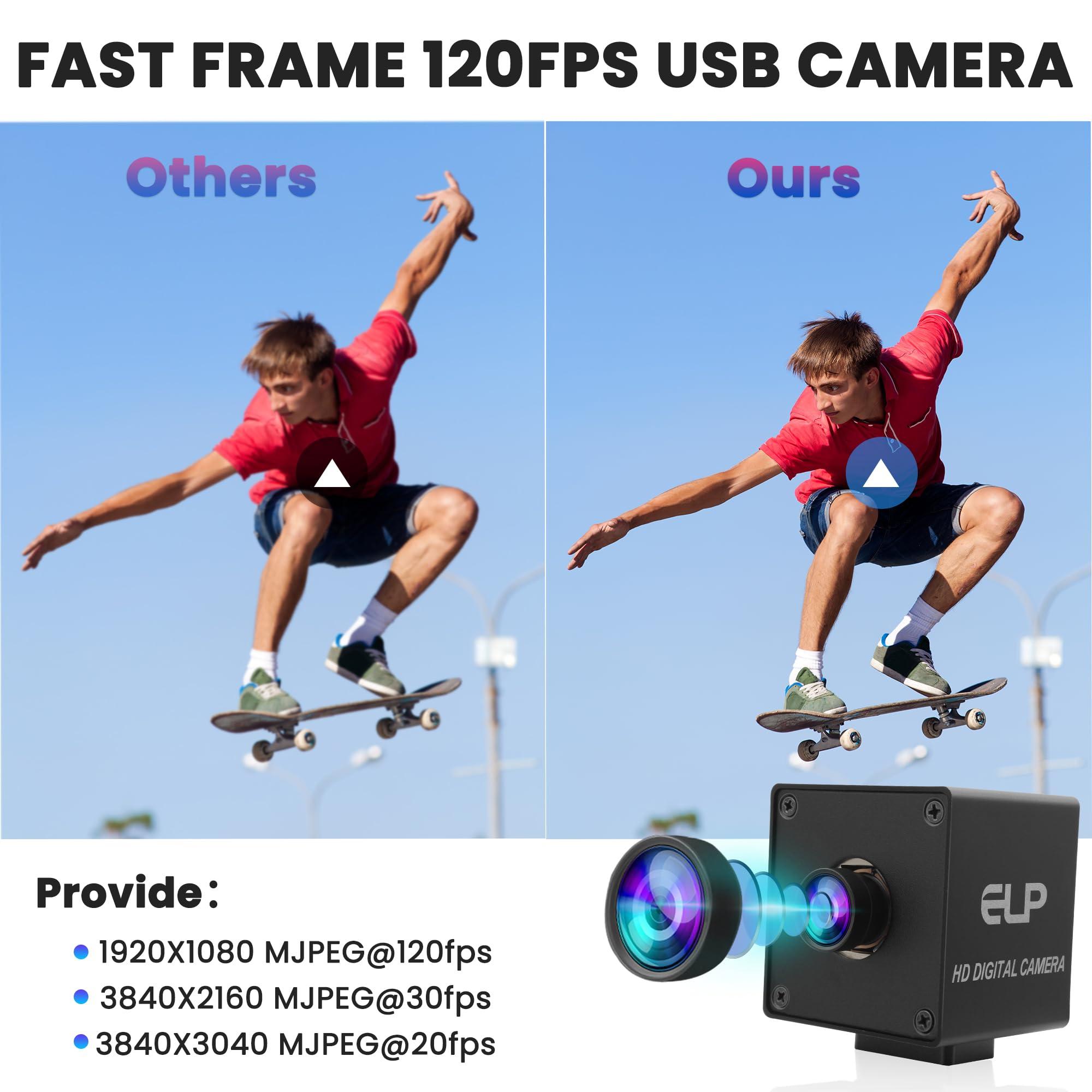 ELP ELP 1080P 120fps USB Autofocus Camera for Computer 11.6mp Lightburn Camera Mini UVC USB2.0 Webcam High Speed PC Camera Wide Angle USB Security Web Camera for Laptop (100 Low distoriton Lens)