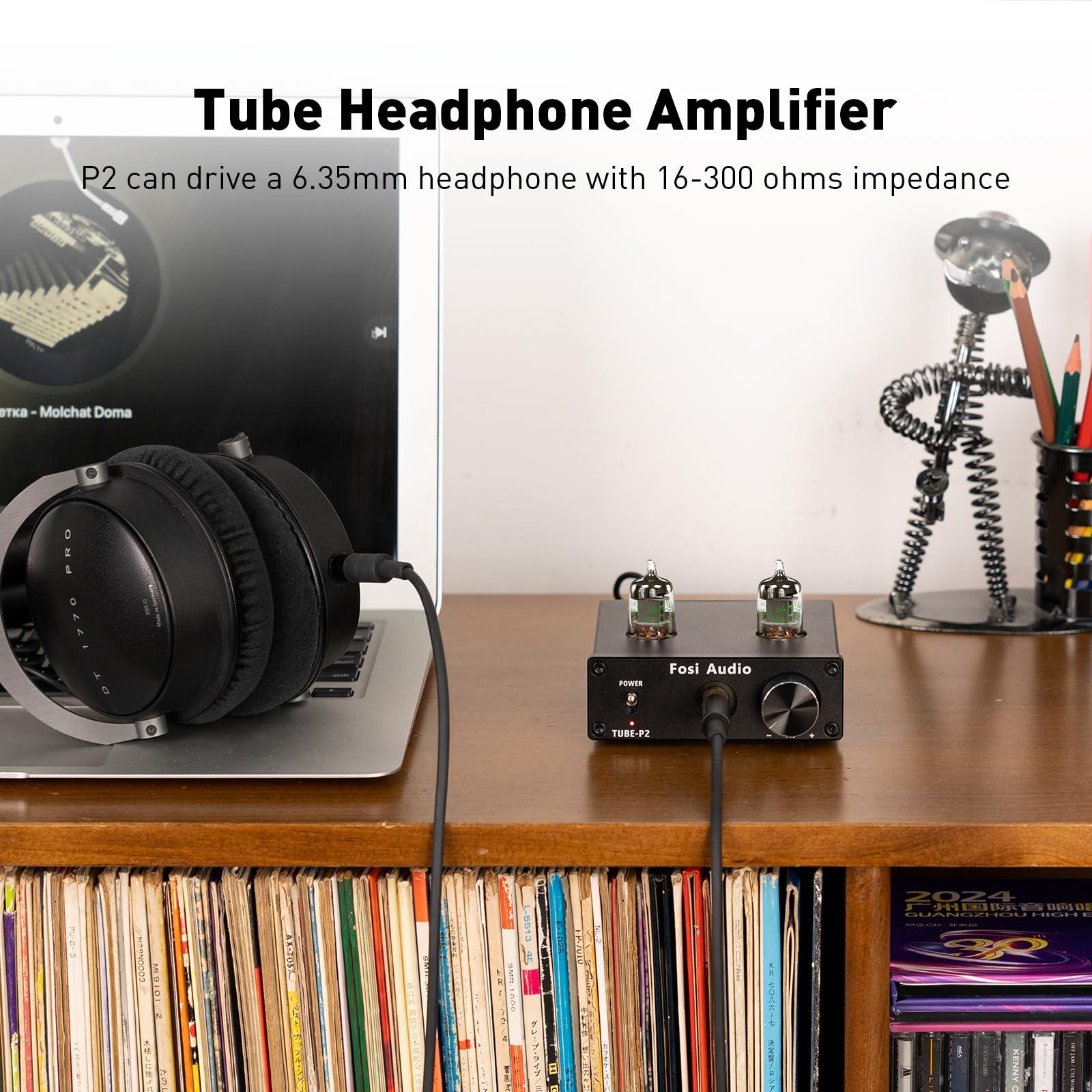 Fosi Audio Fosi Audio P2 Headphone Amplifier Vacuum Tube Headphone Amp Mini Hi-Fi Stereo Audio with Low Ground Noise Output Protection