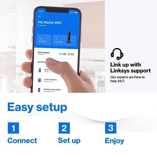 Linksys Linksys AX1800 Wi-Fi 6 Router Home Networking, Dual Band Wireless AX Gigabit WiFi Router, Speeds up to 1.8 Gbps and coverage 1,500 sq ft, Parental Controls, maximum 20 devices (E7350)