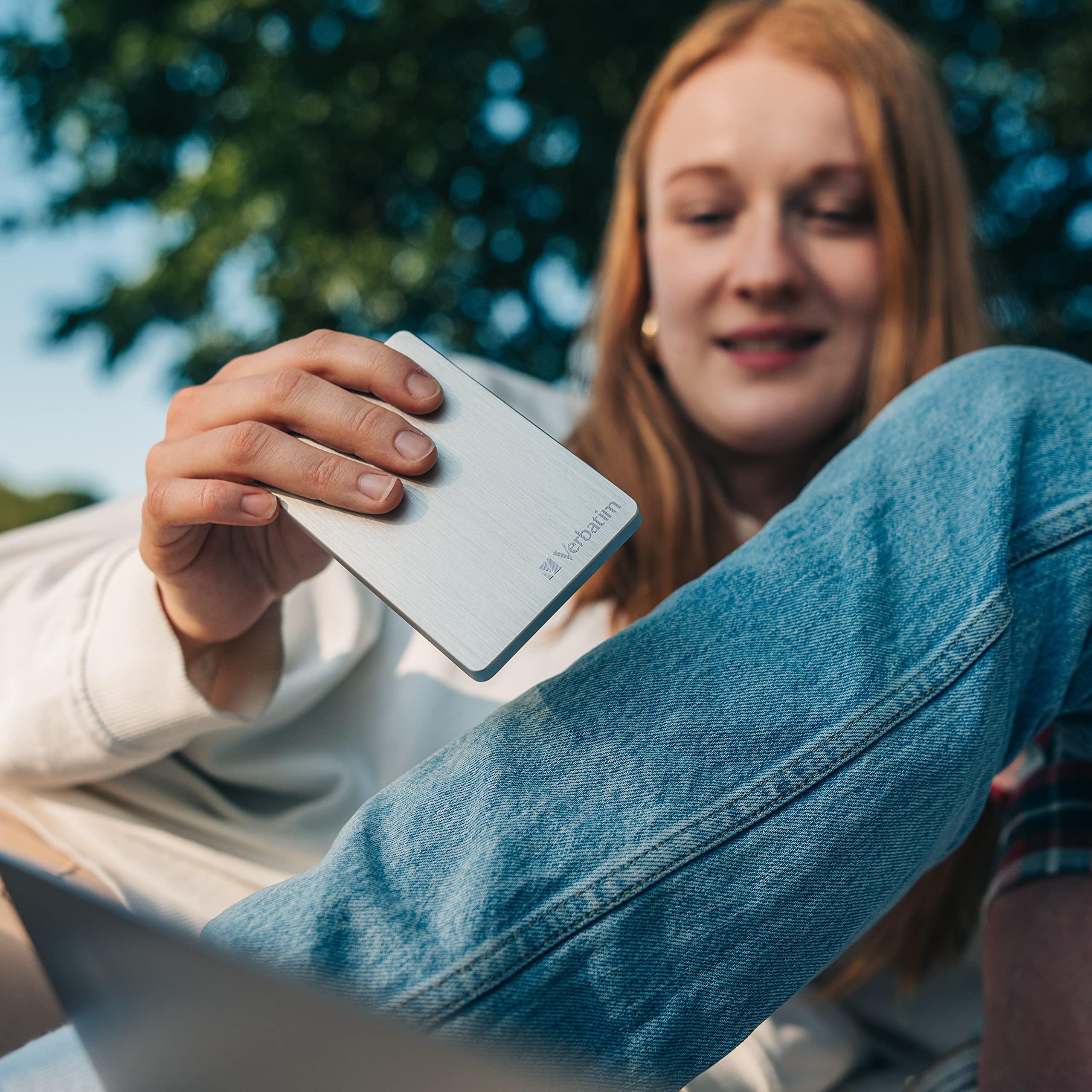 Verbatim Verbatim Store 'n' Go Aluminium Slim 2TB Silver External Hard Drive USB 3.2 Gen 1 Hard Drive External Aluminium Hard Drive for Windows & Mac OS X Portable Hard Drive USB Hard Drive