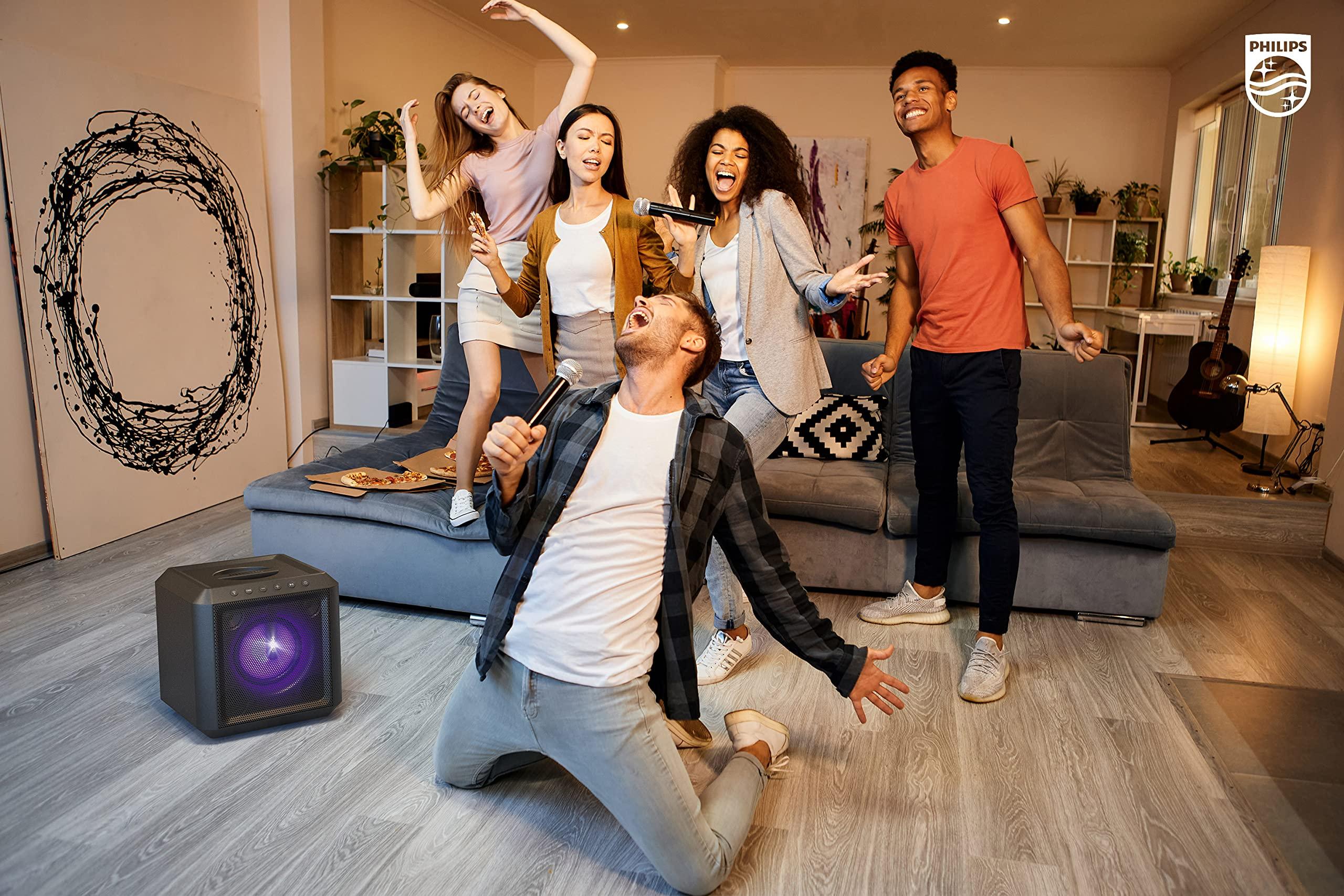 PHILIPS PHILIPS X4207 Bluetooth Party Cube Speaker with Flashing Party Lights - Link up to 50 Speakers, Black