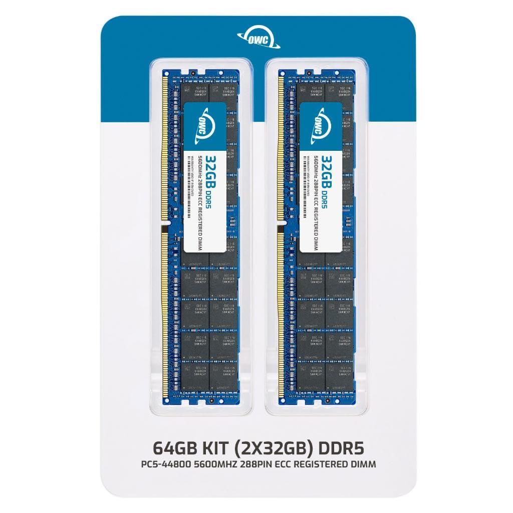 OWC OWC 64GB (2x32GB) DDR5 5600 PC5-44800 CL46 2Rx4 288-pin 1.1V ECC Registered RDIMM Memory RAM Module Upgrade Kit for Select Workstations or Servers