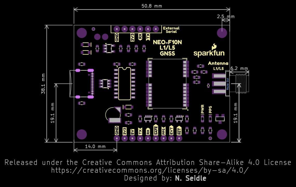 SparkFun SparkFun GNSS L1/L5 Breakout - NEO-F10N, SMA - GPS - Galileo - Beidou - 3.3V Logic - Power 5V-3V - Board Dimensions 50.8 mm x 38.1 mm