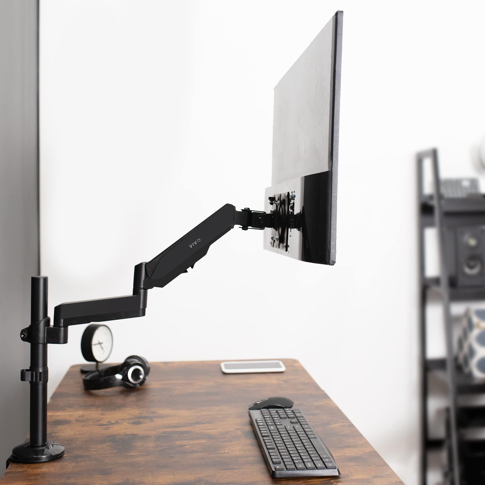 VIVO VIVO Heavy Duty Articulating Single Pneumatic Spring Arm Desk Mount Stand, Fits 17 to 32 inch Standard Screens or 43 inch Ultrawides up to 26.4 lbs with Maximum VESA 200x100mm, STAND-V101H