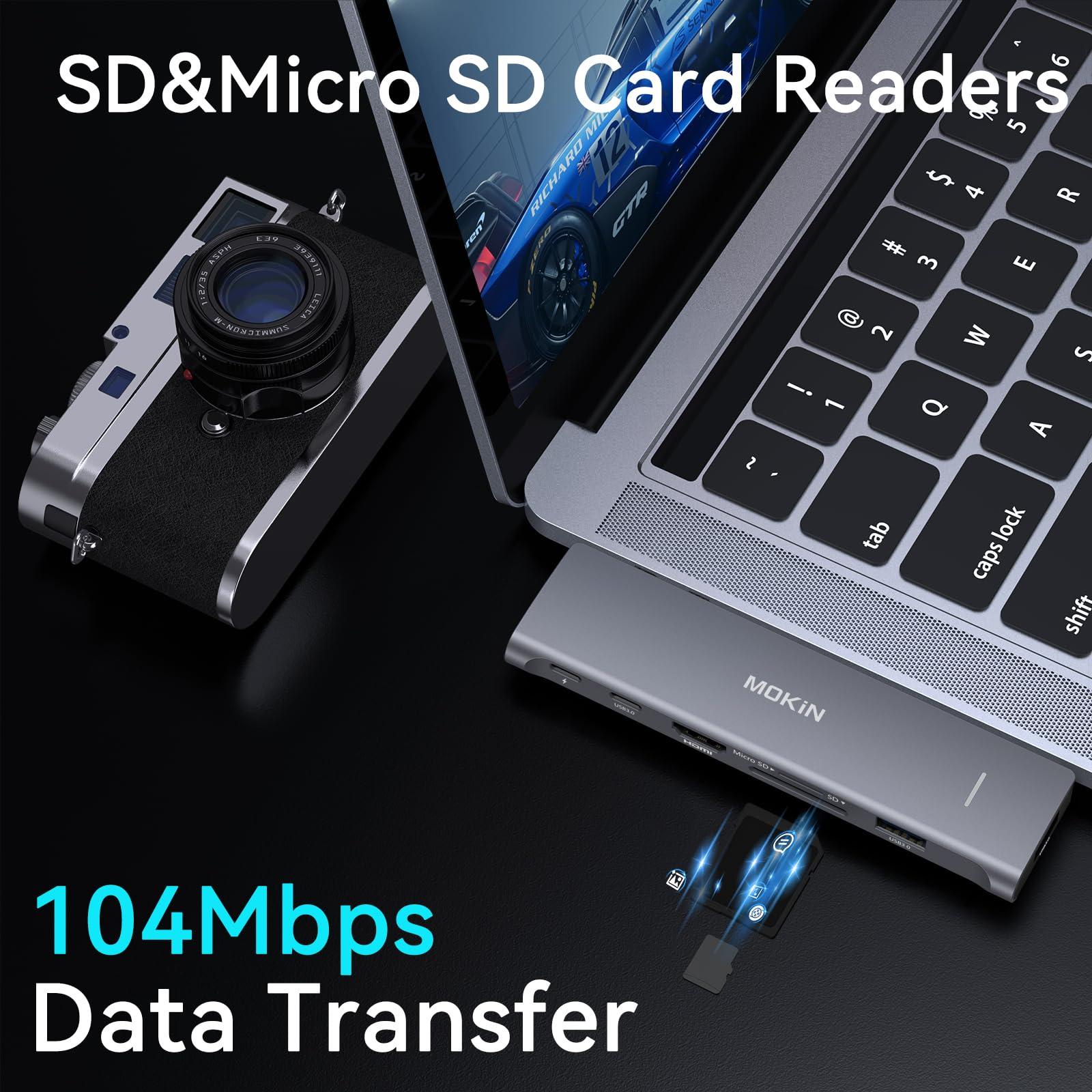 MOKiN USB C Adapter for MacBook Pro 2023 2022 2021, MacBook Pro USB Adapter, 7 in 2 MacBook Pro Accessories for MacBook Pro/Air M1M2M3, Mac Dongle with 4K HDMI, 2 USB 3.0, TF/SD, USB-C 100W and Thunderbolt3