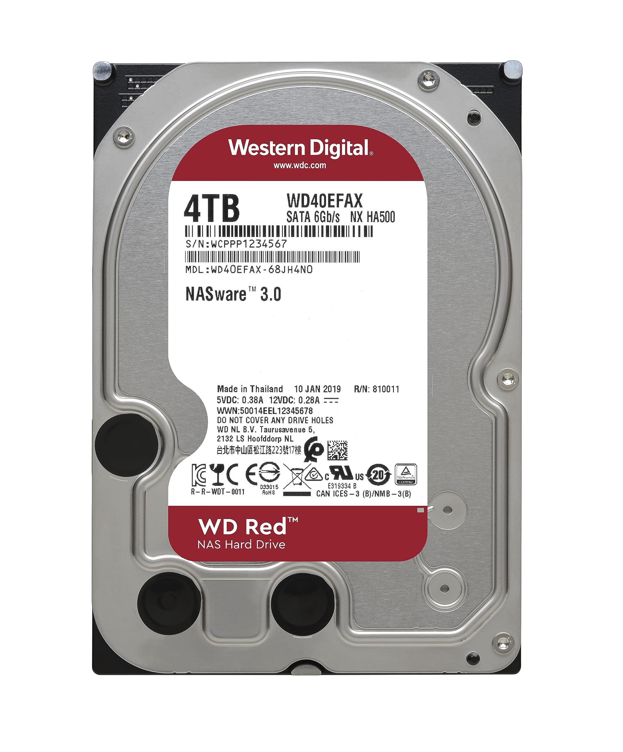 Western Digital Western Digital 4TB WD Red NAS Internal Hard Drive HDD - 5400 RPM, SATA 6 Gb/s, SMR, 256MB Cache, 3.5" - WD40EFAX
