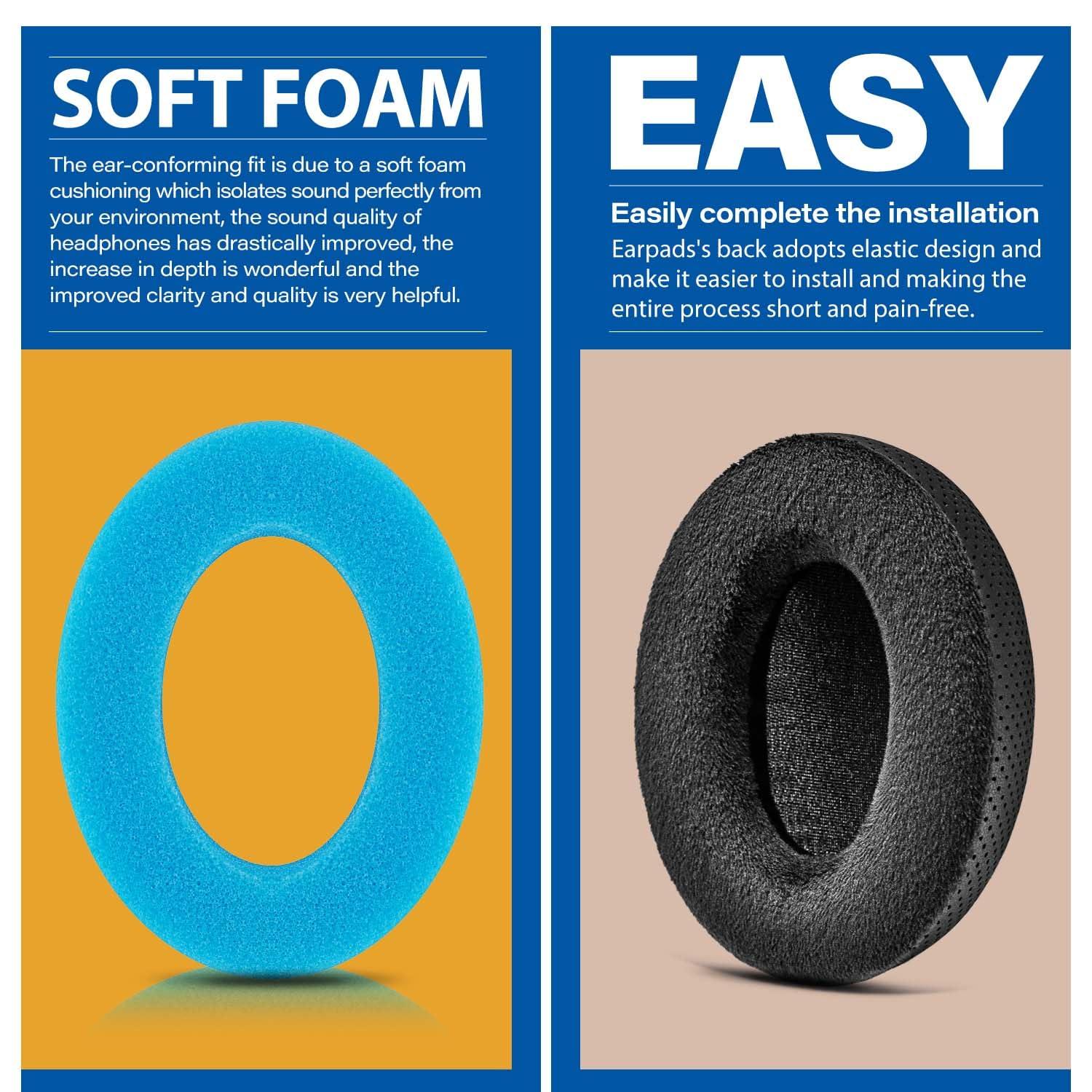 TRANSTEK Earpads for PC38X, PC37X, HD560S, HD599, HD598/SE/CS/SR, HD595 Headphones by TRANSTEK - Thicker Memory Foam I Deeper Inner Hole (Hybrid Velour)