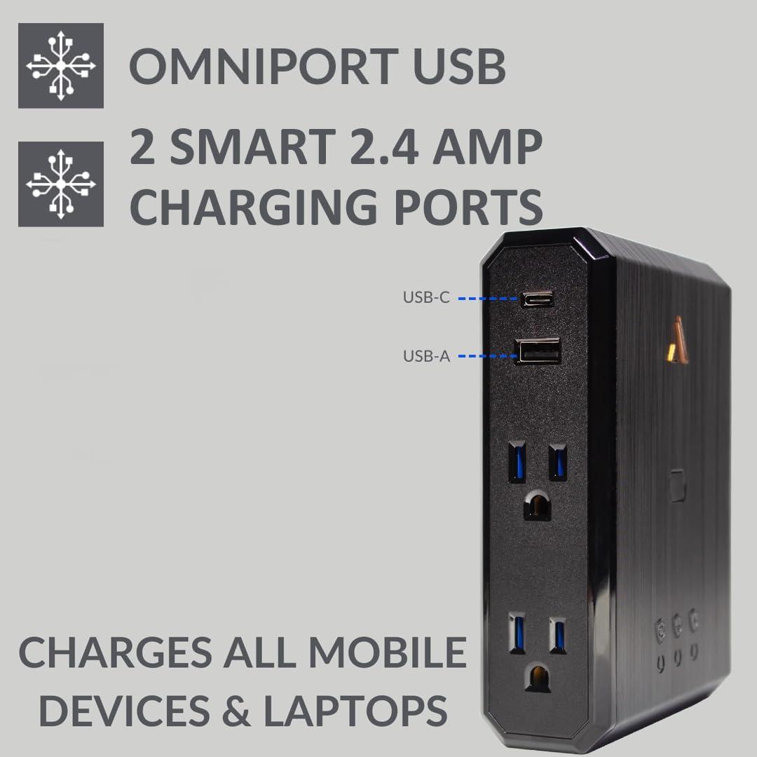 AUSTERE Austere III Series Outlet Extender Wall Charger, 4 Wide Outlets Surge Protector Power Strip, 1 USB C & 1 USB A 2.4 amp Ports | 2500 Joules Multi Plug, EMI/RFI Filtering, 4 Year Component Guarantee