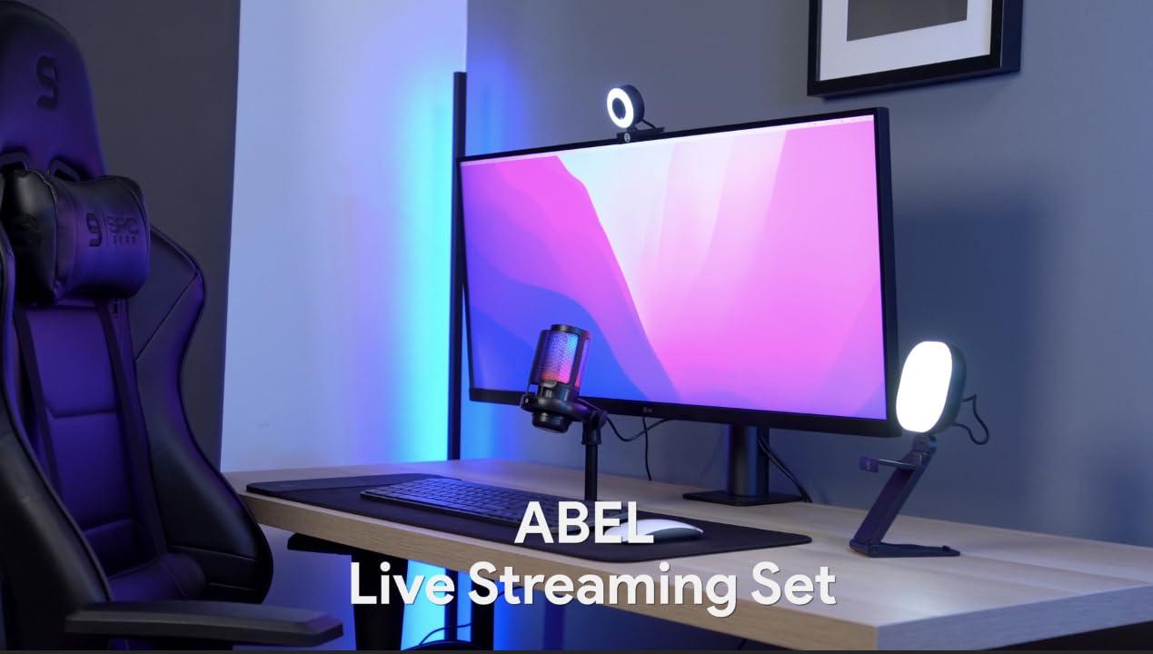 Abel Gaming Live Streaming Kit- Perfect for Streaming Video Games on Twitch, YouTube, Podcasts and Working from Home. includes 1920x1080p Webcam, Professional USB Microphone, and One LED Multi-Color Light