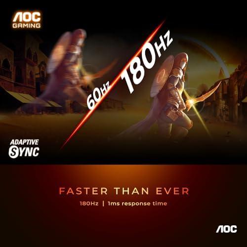 AOC AOC Q27G4XN 27" Gaming Monitor, 2K QHD 2560x1440, 180Hz 1ms, Adaptive-Sync, Height Adjustable, 2X HDMI 2.0, 1x Display Port, Xbox/PS5/Switch Ready, 3-Year Zero-Bright-dot