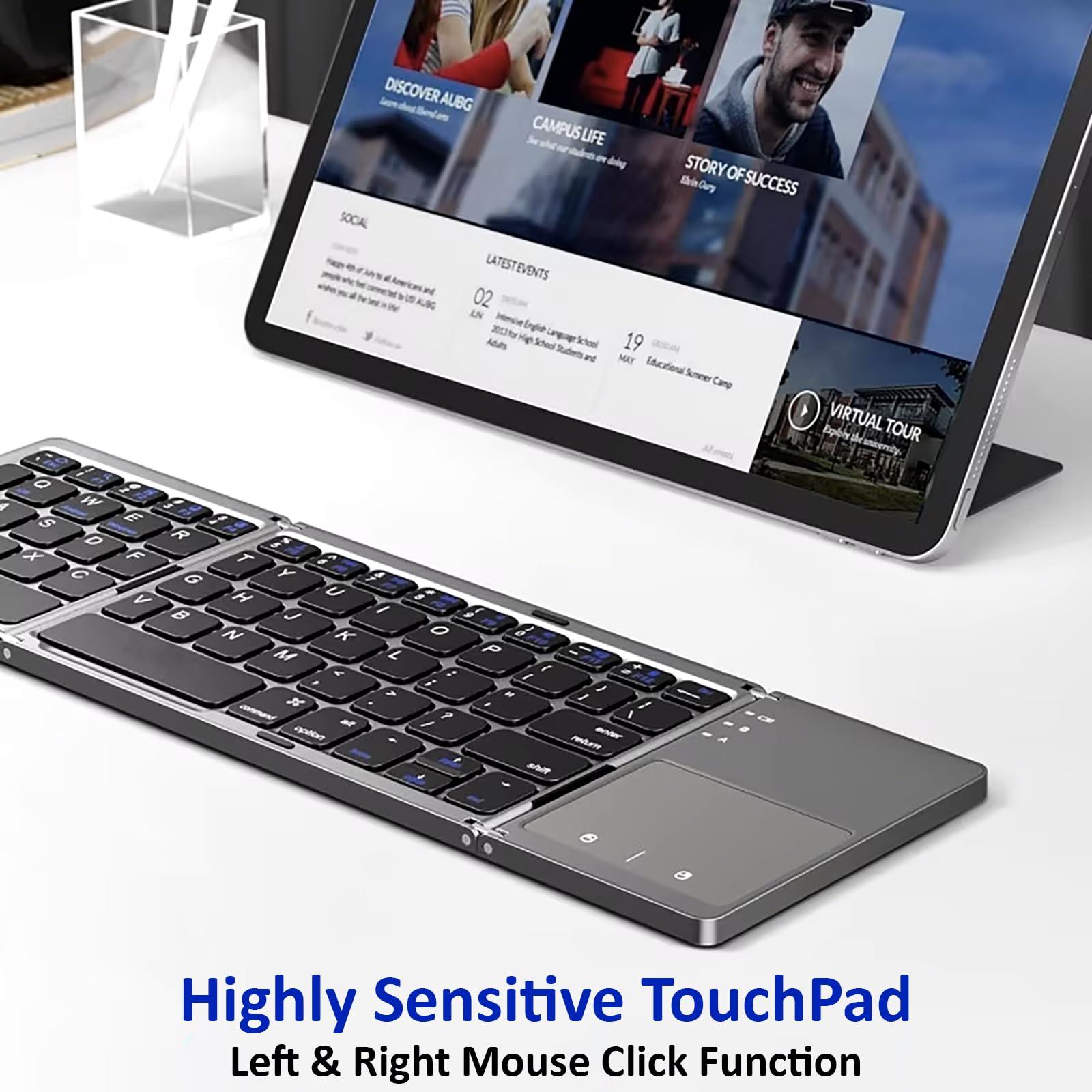 Tek Styz Tek Styz Slim Foldable Wireless Keyboard Compatible with Xiaomi Mi 9 SE TOUCHPAD Mouse is Universal Providing 48H Use, 560 Days Standby, Portable, Compact, Tri-Fold, Rechargeable!