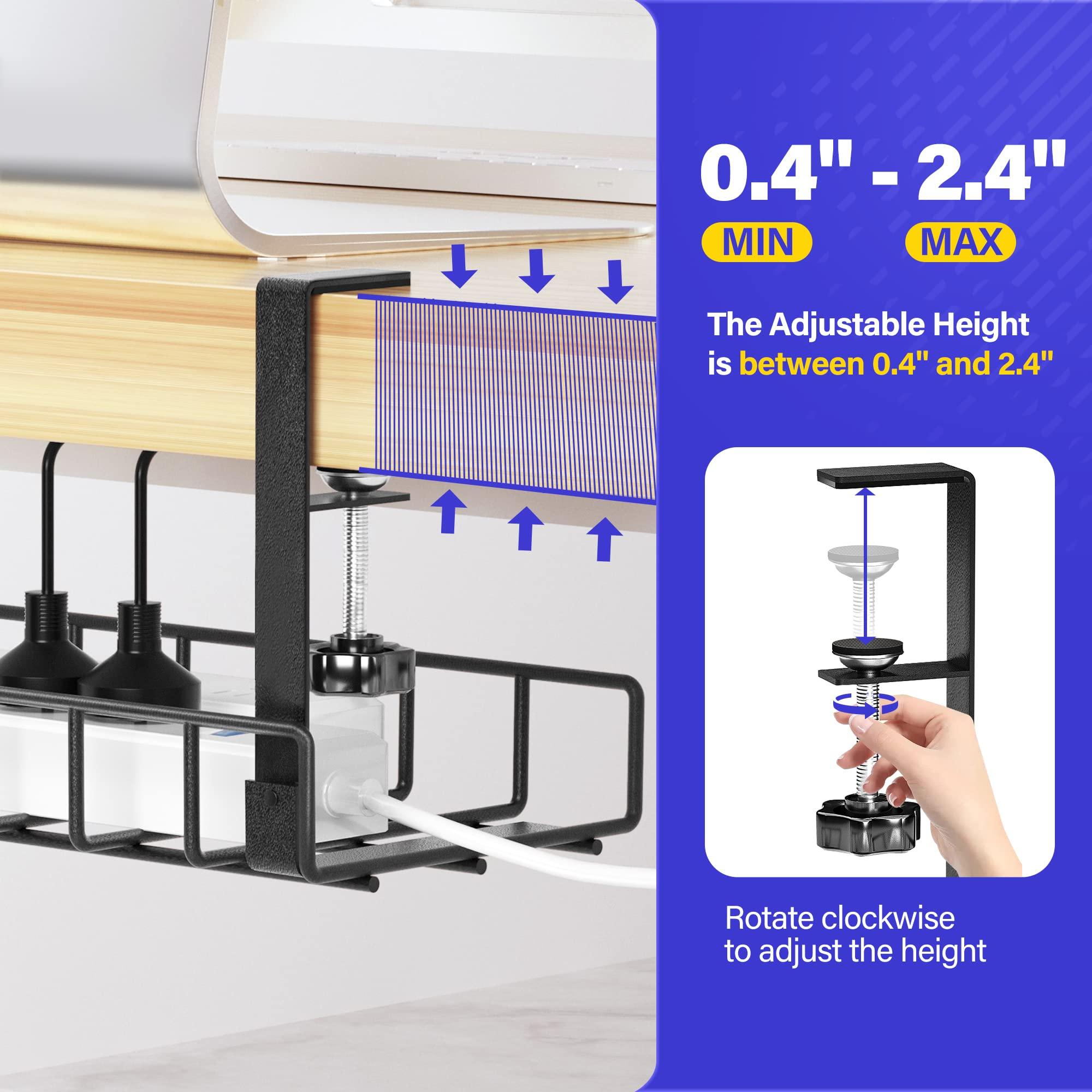 Xpatee Under Desk Cable Management Tray, Xpatee Upgraded Wire Management No Drill No Screws, Cable Tray with Clamp for Desk Wire Management, Computer Cable Rack for Office, Home - No Damage to Desk Black