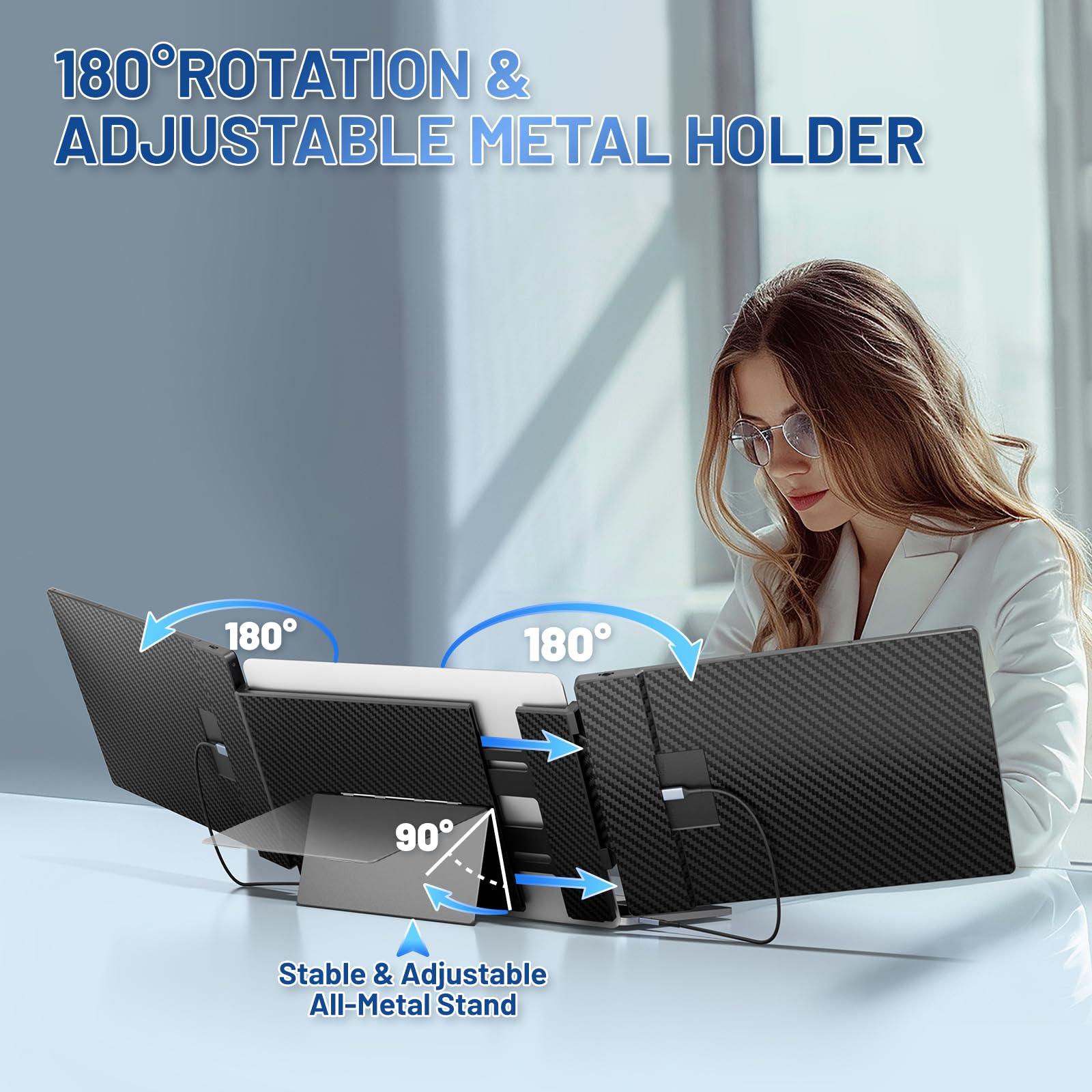 Cenerius Cenerius 14.2" Laptop Screen Extender, FHD 1080P IPS Portable Monitor for Laptop, Triple Screen Monitor Extender Compatible with 13"-17" Laptops, HDMI/USB-A/C Plug-Play for Windows, Mac, Android