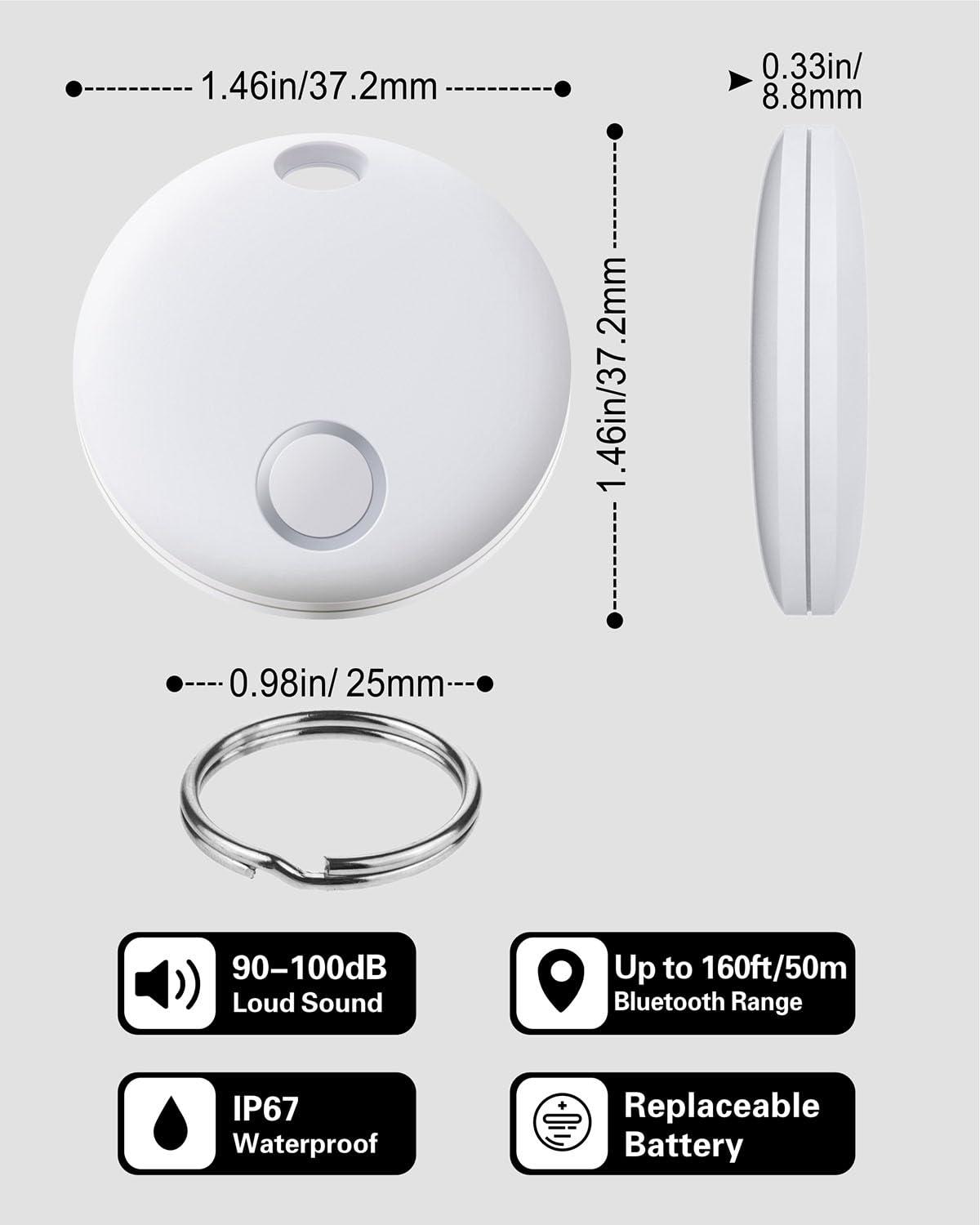 Reyke Reyke Smart Tag, Bluetooth Luggage Tracker. Works with Apple Find My (iOS Only), Item Locator for Key, Luggage, Backpack, Wallet, IP67 Waterproof, 2 Pack- White