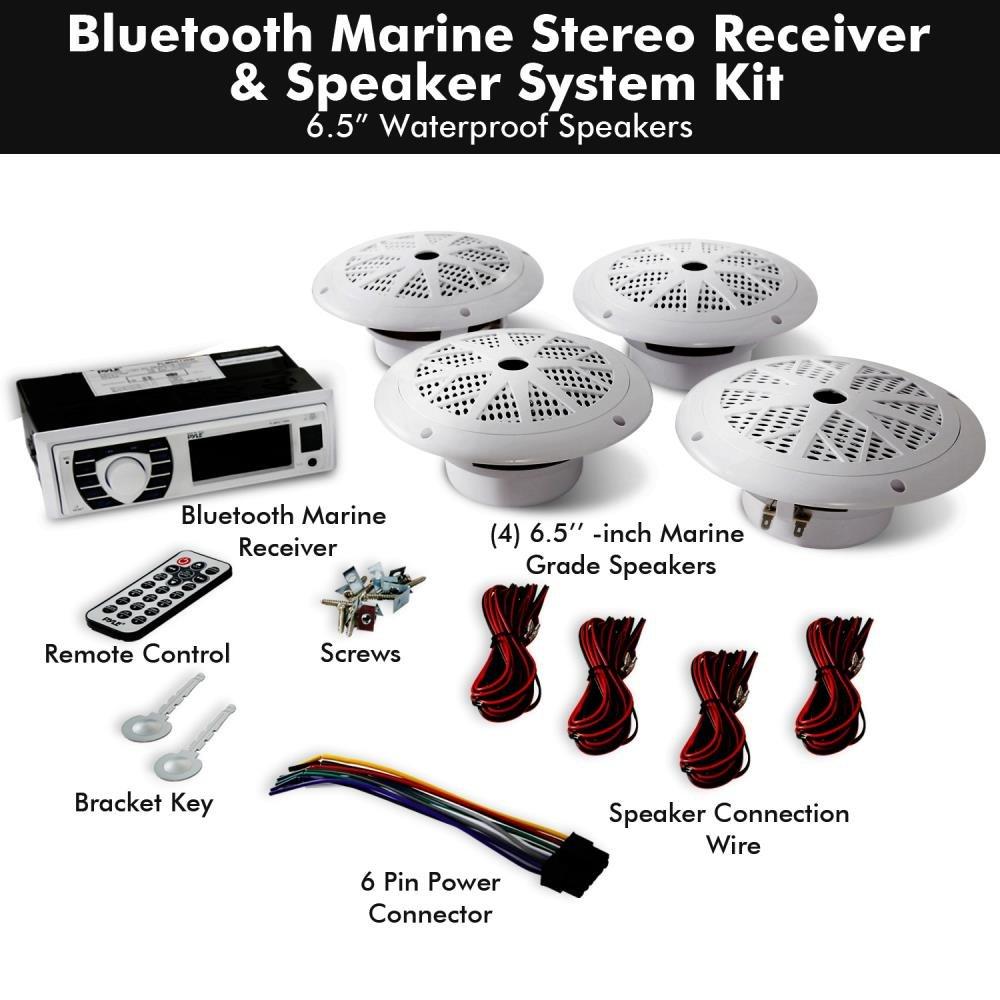 Pyle Pyle Marine Radio Receiver Speaker Set + Water Resistant Marine Stereo Cover (White)