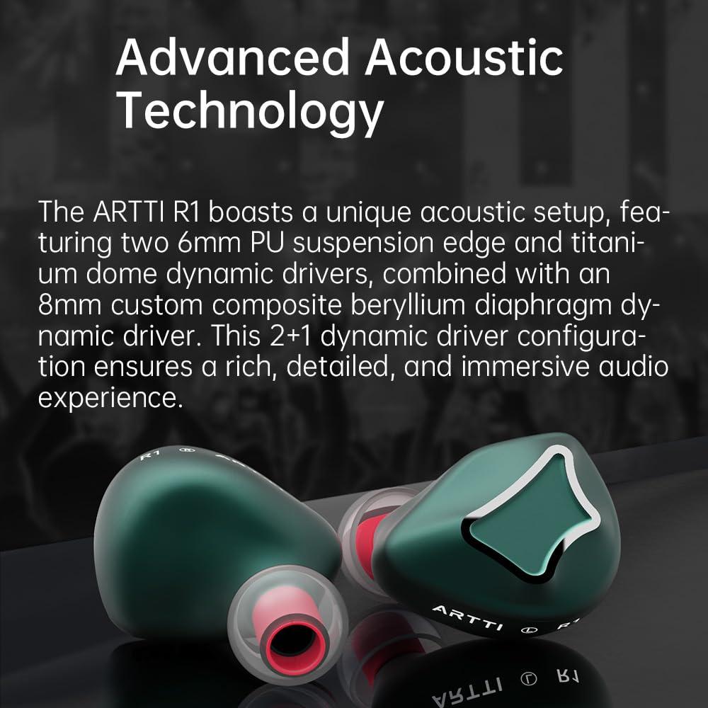ARTTI ARTTI R1 in Ear Monitors Earphones, 3DD HiFi Bass Wired Earbuds Gaming IEM Headphones with Detachable 0.78mm 2pin Cable for Singer Musician Audiophile (no mic, 3.5mm)