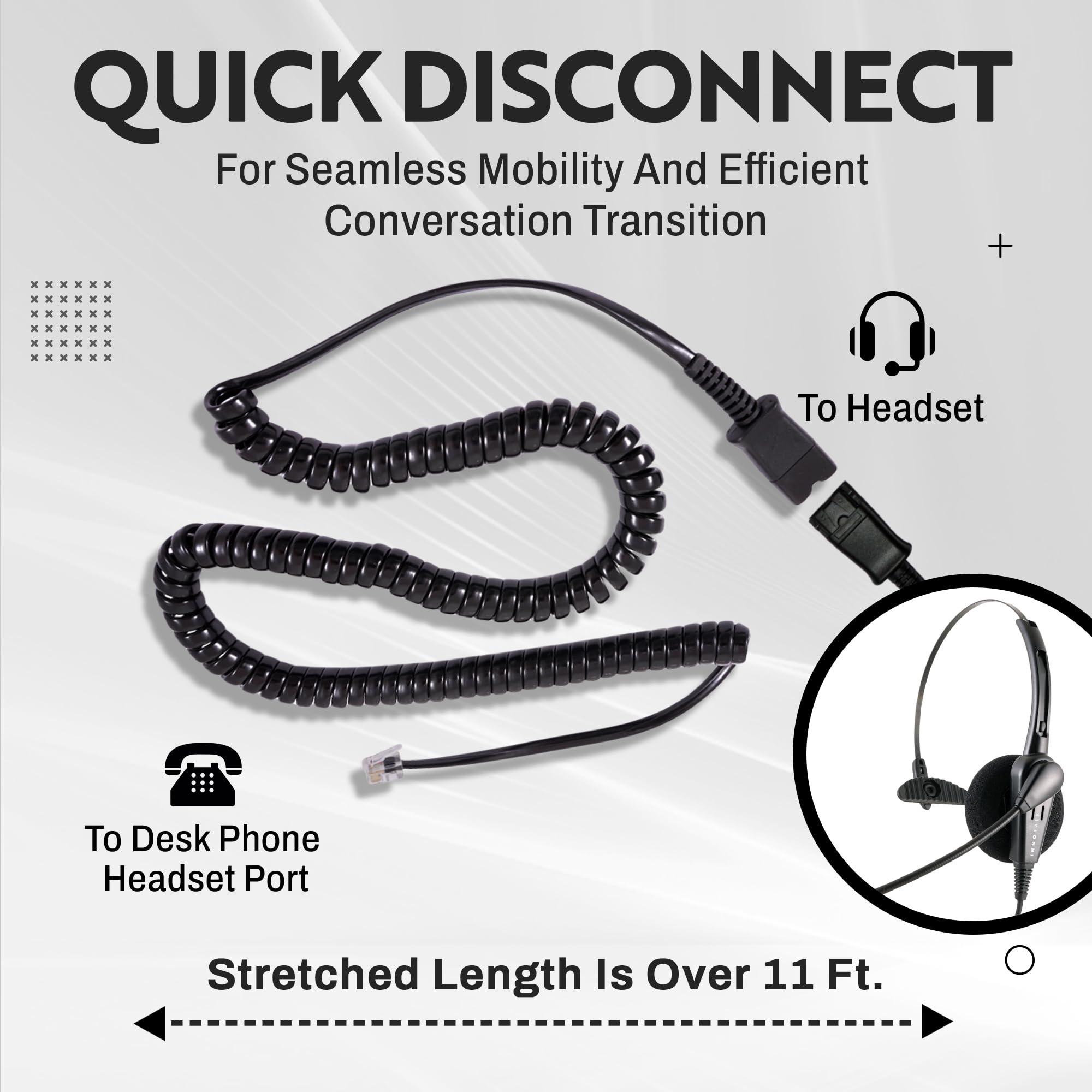 INNOTALK INNOTALK - Polycom Phone Classic Mono Office Phone Headset & QD Pigtail Adapter with Noise-Canceling Mic, Call Center Phone Headset, Headset for Polycom, Mitel, and More, Wired Headset for Desk Phone